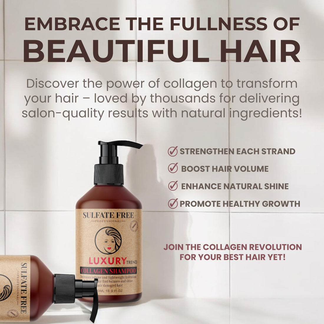 LUXURY TREND Collagen Hair Shampoo for Women - Salon-Grade Thickening & Growth, Professional Cleansing for Fuller, Healthier Locks, Sulfate-Free, 16.9 oz