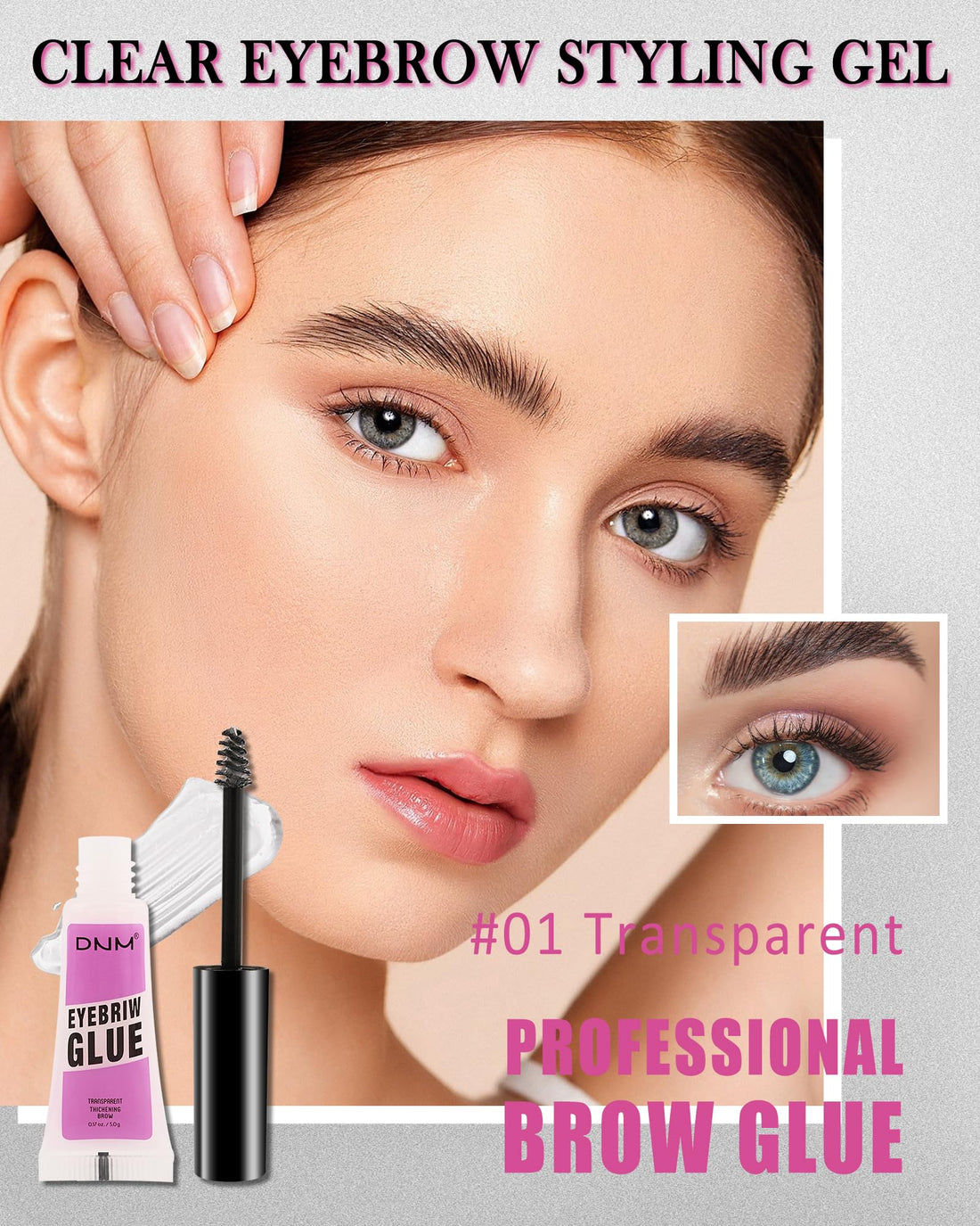 Strong Hold Clear Brow Gel, 2Pcs Waterproof Eyebrow Setting Gel, Long-Lasting Transfer-Proof Eye Brow Glue Makeup, Precise Brush for Brow Sculpt, Lift and Shaping, Gel Para Cejas-01 Transparent