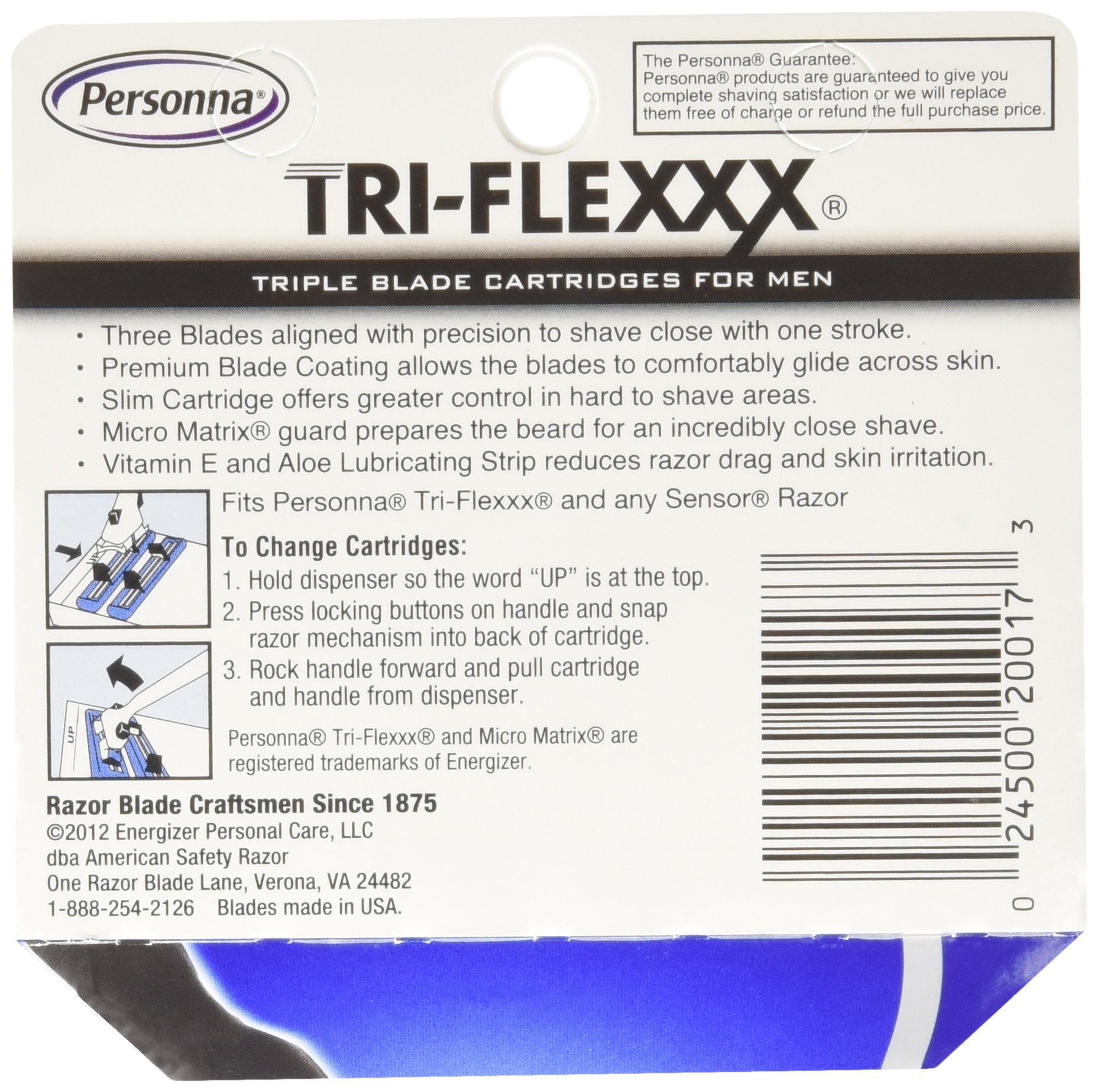 24 Personna Tri-flexxx Cartridges - For all Gillette Sensor and Personna Tri-flexxx Razors (3 X 8 Ct.)