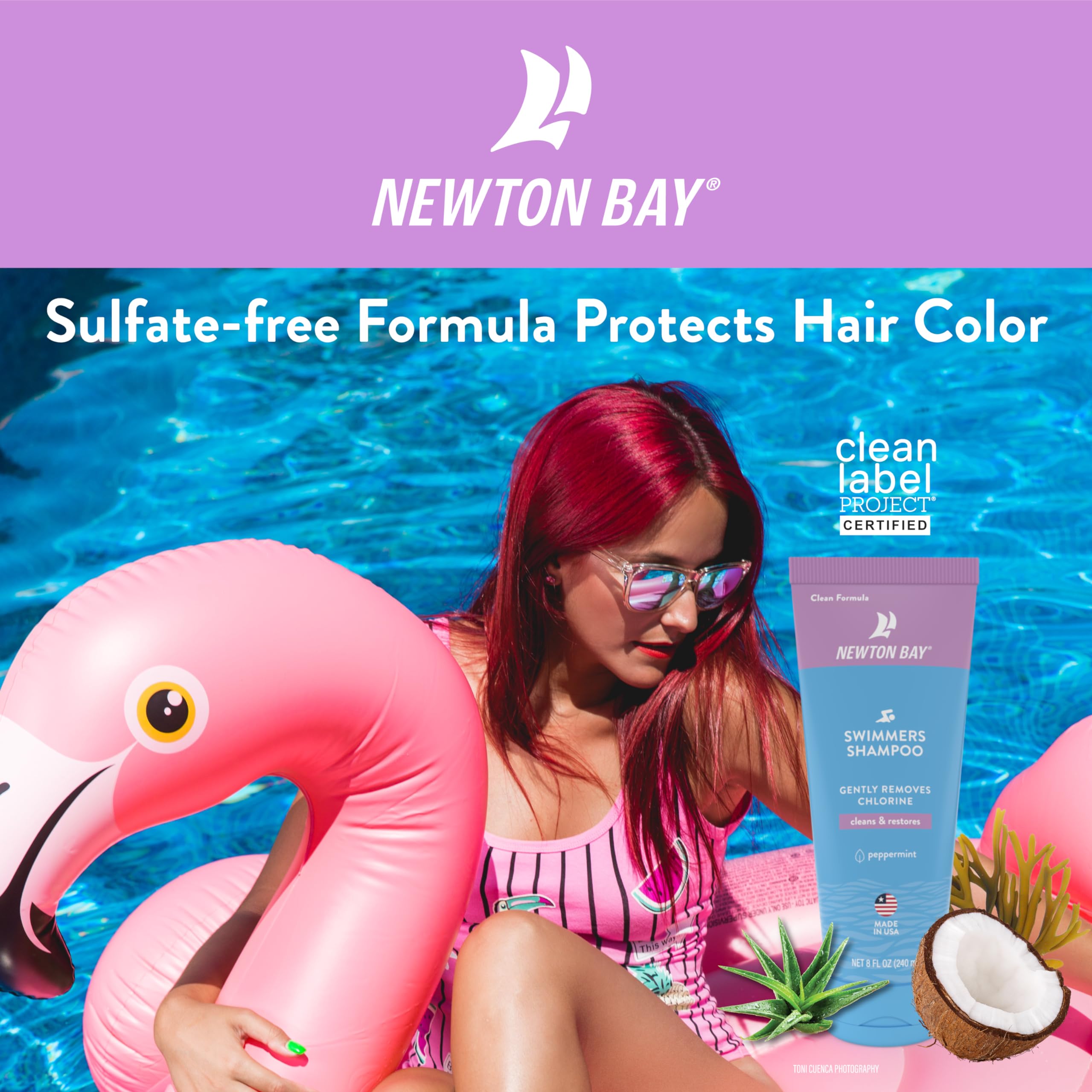 Newton Bay Swimmers Shampoo | Chlorine Removal Shampoo Cleans and Restores Hair after Swimming | Clean Label Project Certified | 8 oz. tube