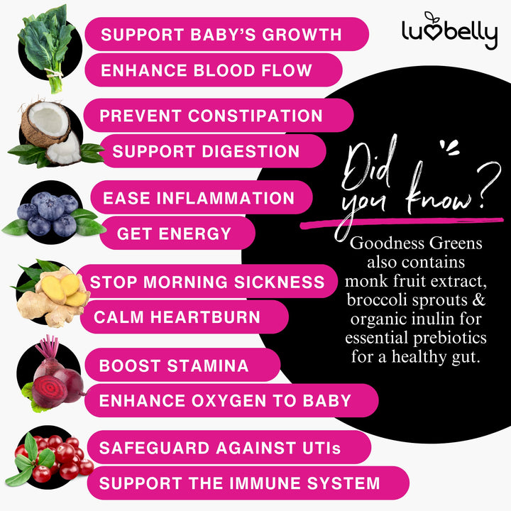 Greens for Pregnant Women - Safe Prenatal Greens Powder - OBGYN Approved Fertility & Pregnancy Supplements - Organic Pregnancy Green Powder - Yummy Prenatal Energy & Hydration Drink Mix - 24 Servings