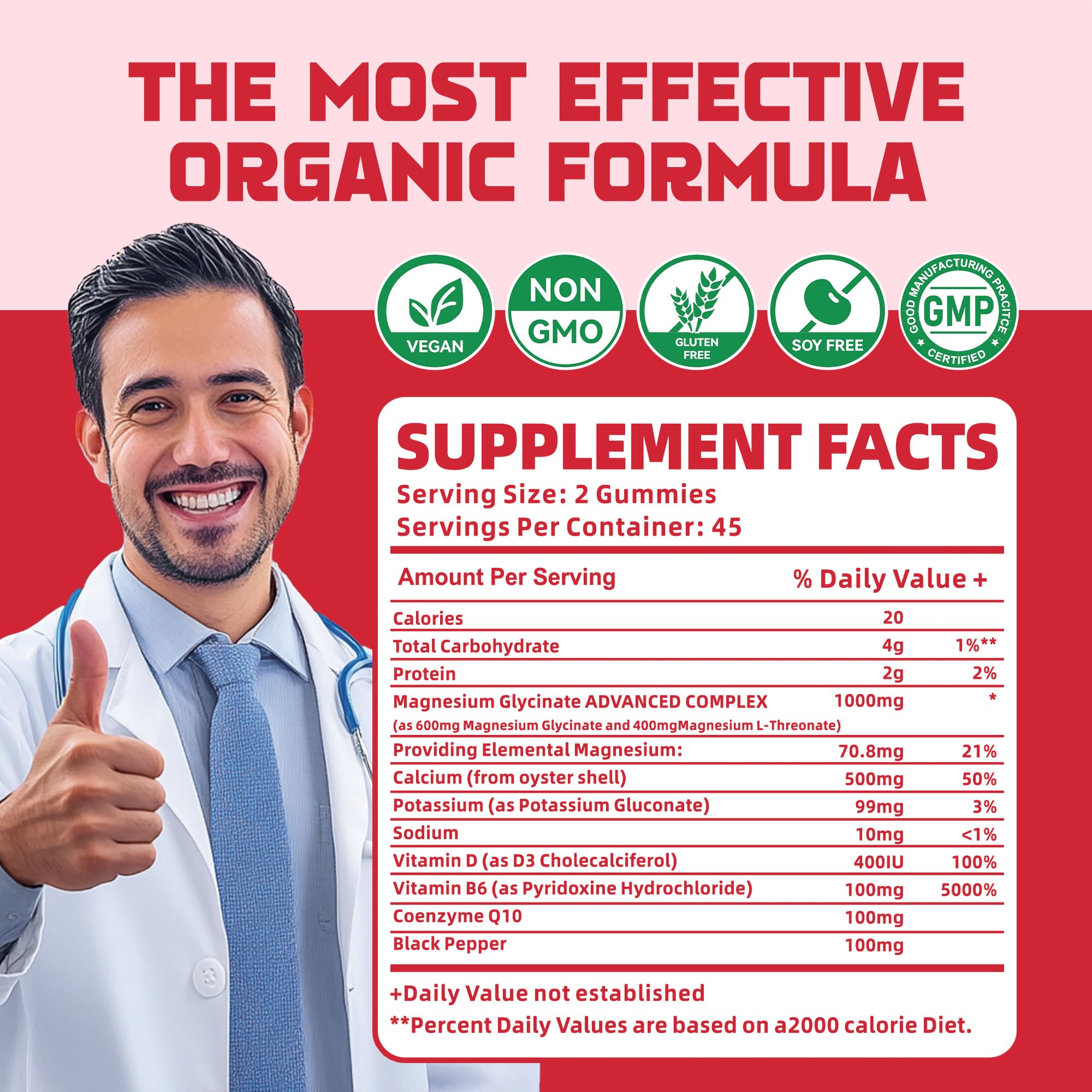 90 CT Magnesium Glycinate Gummies - Sugar Free Magnesium Potassium Supplement with Vitamin D, B6, CoQ10 for Calm Mood & Sleep Support - 90 Strawberry Gummies