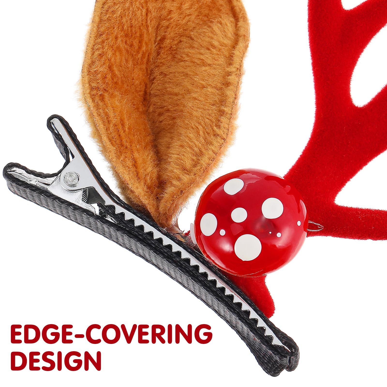 LEORX Antler Hair Clip 4 Pairs Cute Reindeer Hair Barrettes Alligator Deer Horn and Ears Hair Pins for Christmas Party (Red)