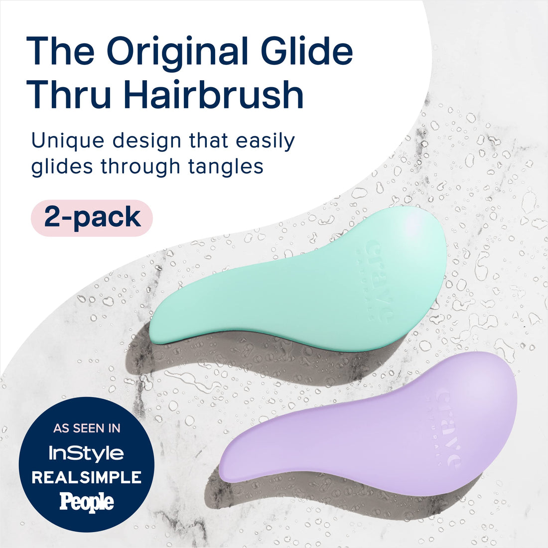 Crave Naturals Glide Thru Detangling Brush for Adults and Kids - Detangler Brush for Curly or Straight, Wet or Dry Hair - Gentle on Tangles Hair Comb - 7.5x3-Inch, Turquoise and Purple (Pack of 2)