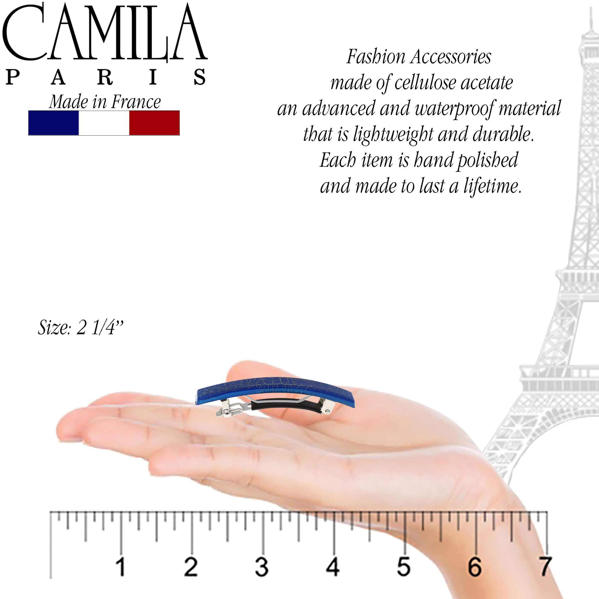 Camila Paris CP2956 French Hair Barrettes Clips for Girls, Set of 2 Rubberized Metal Clasp Strong Hold Grip Hair Clips for Women, No Slip and Durable Styling Girls Hair Accessories, Made in France