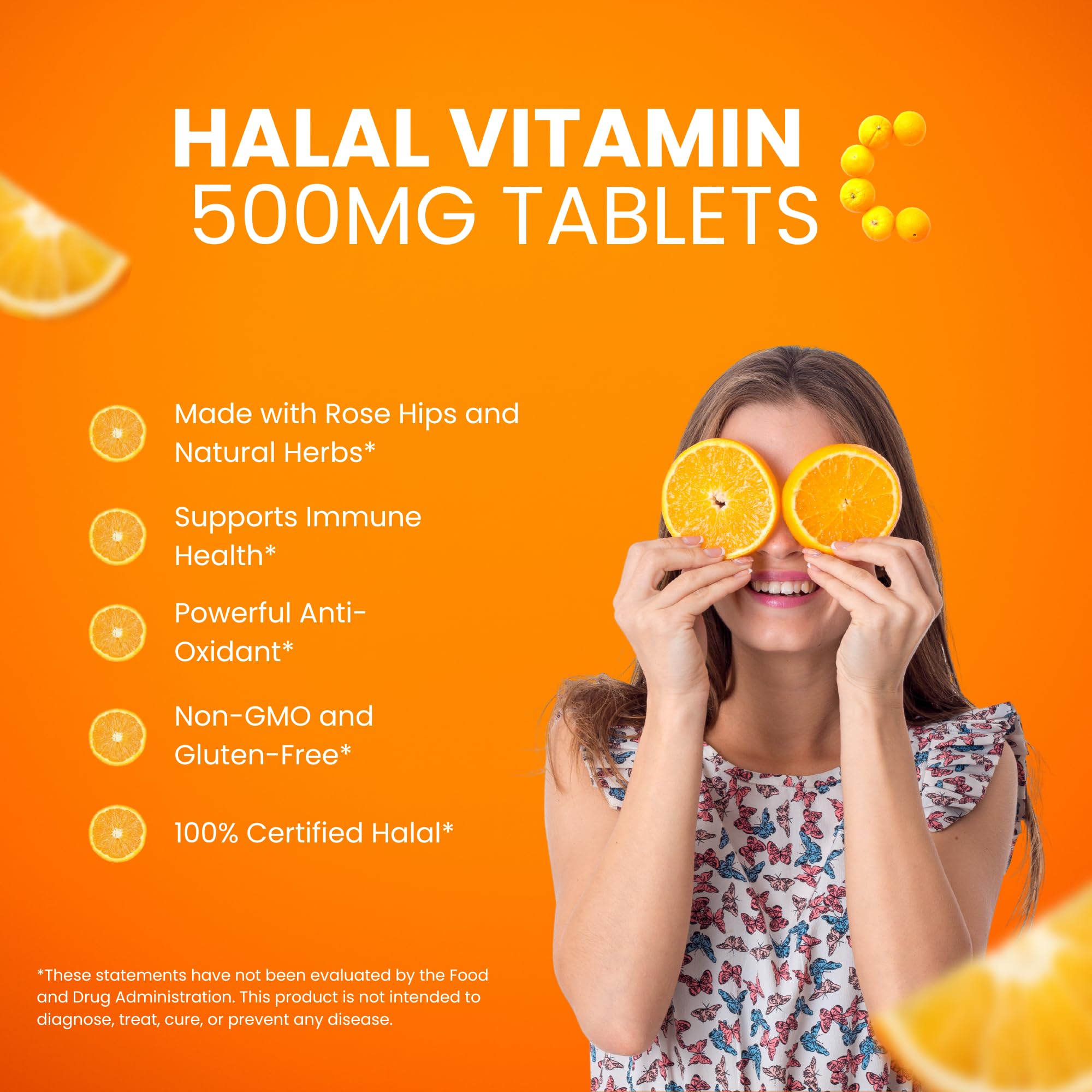 Zaytun Vitamins Halal Vitamin C 500mg Tablets with Rose HIPS Supports Immune System, Natural Antioxidant with Citrus Bioflavonoids - Vegan - Gluten-Free - 2 Months Supply - Halal Vitamins