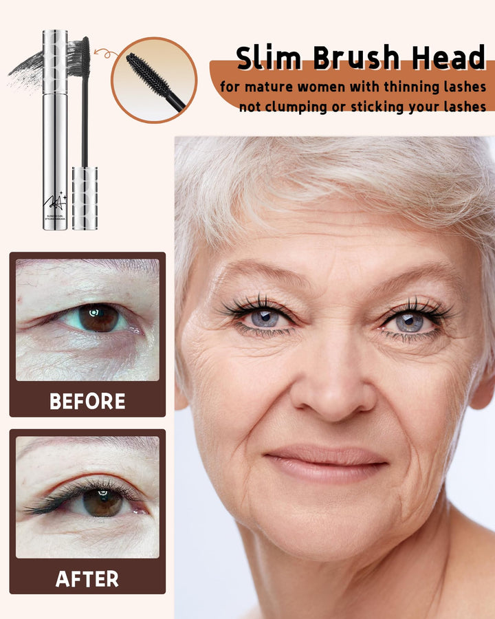 Mascara for Older Women 60 Plus, Brown Mascara Volume and Length for Mature Women with Thinning Lashes, Prime Máscara Waterproof Long Lasting Volumizing, Hypoallergenic Máscara for Sensitive Eyes-02