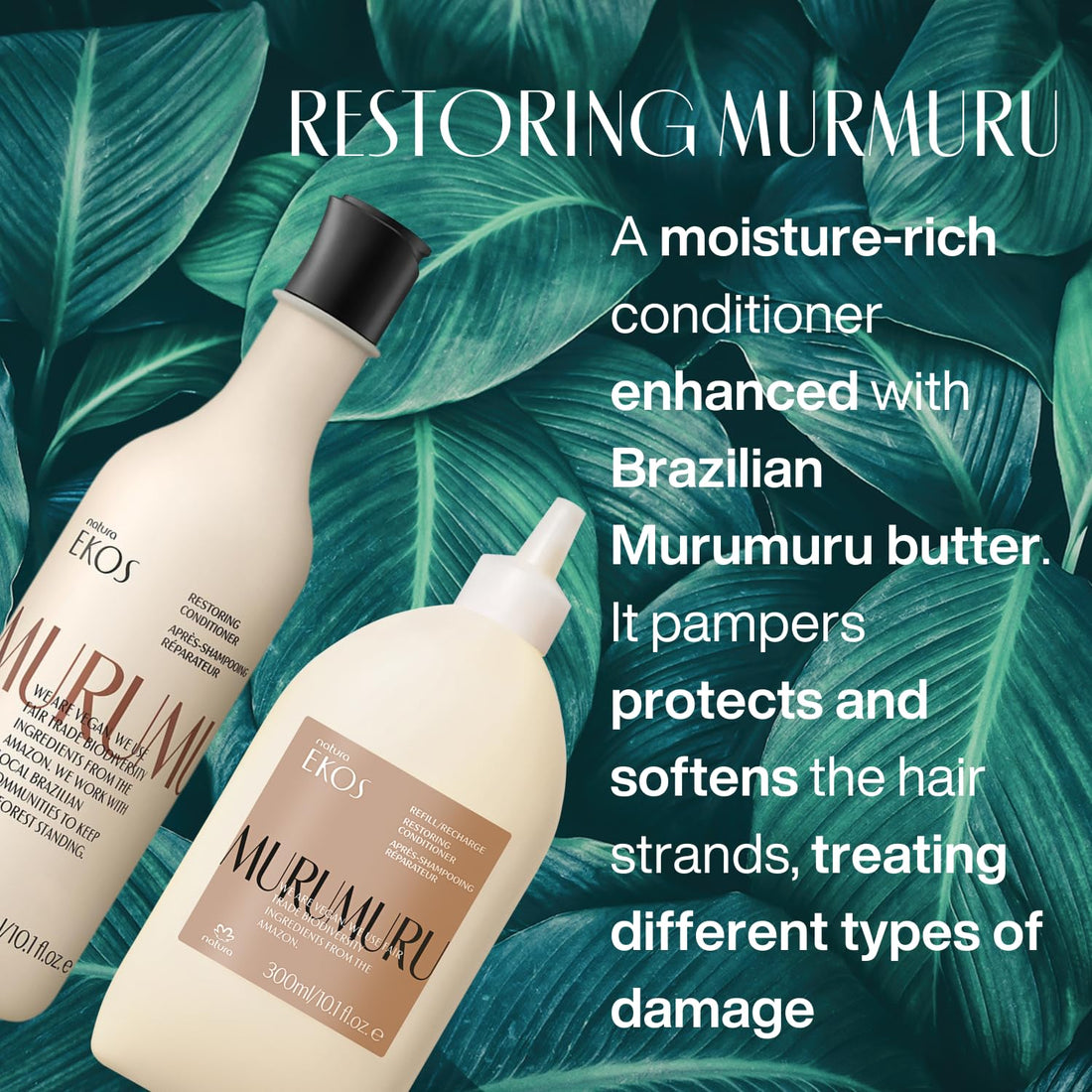 natura - Ekos Murumuru Restoring Conditioner Refill - Anti-Damage - Cleanse & Moisturize Hair - Combat Dryness - Vegan Hair Care - Brazilian Beauty Secrets - Personal & Self Care - 10.1 fl oz (300ml)