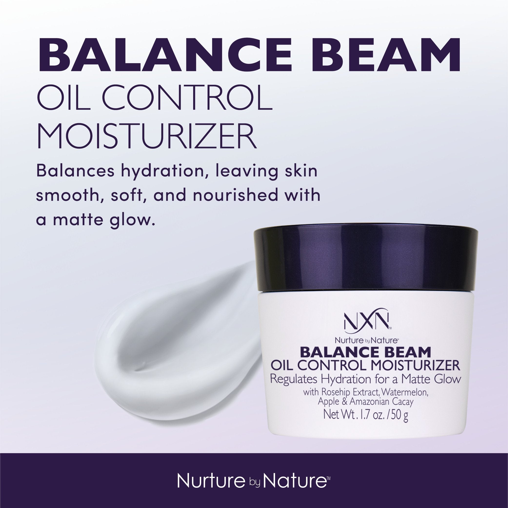 Nurture by Nature Nxn Balance Beam Oil Control Gel Cream Face Moisturizer, Natural And Organic Anti Aging Formula For Oily Or Combination Skin, Men And Women, 1.7 Oz