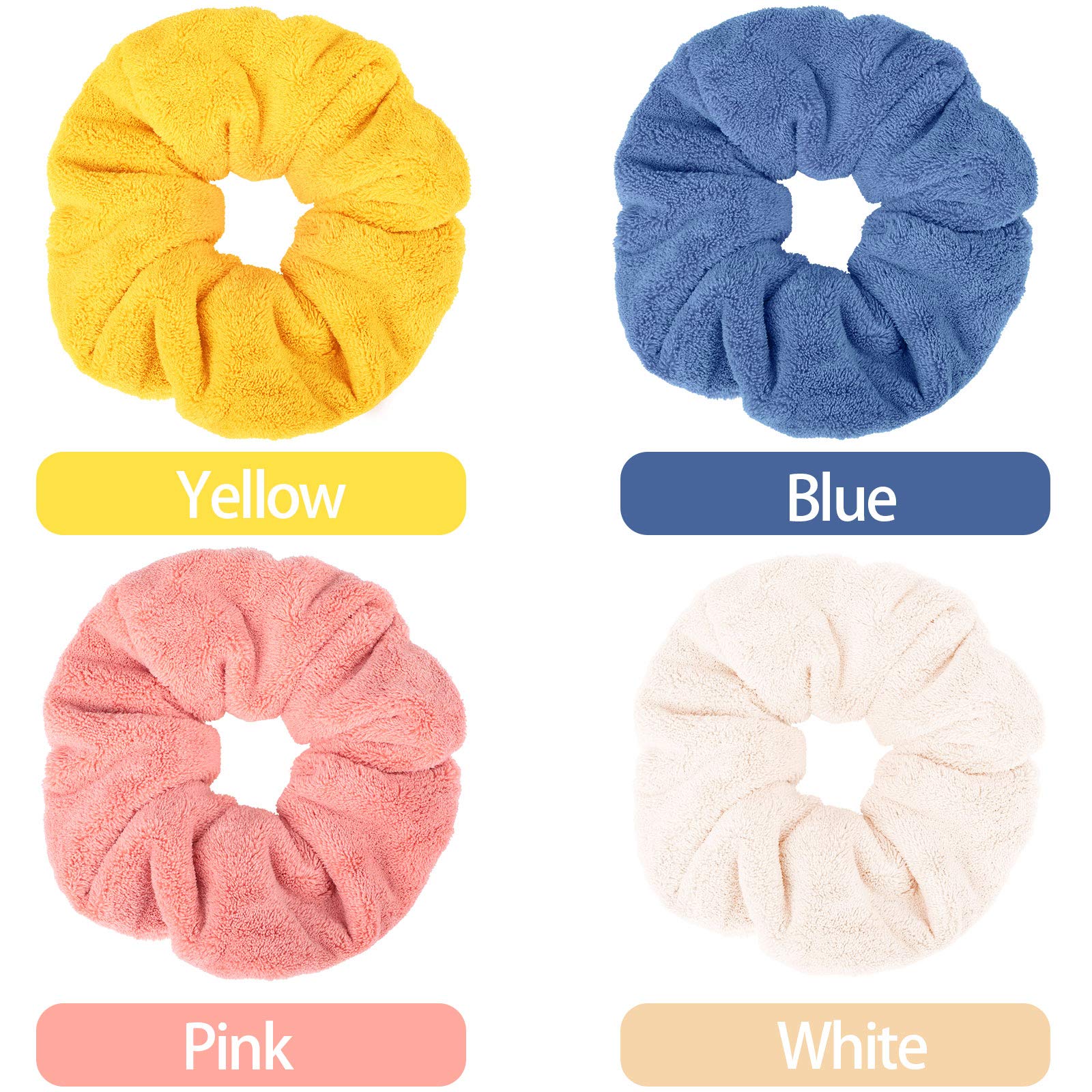 4 Pieces Large Drying Scrunchies Microfiber Towel Hair Scrunchies Thick Soft Hair Scrunchies Fuzzy Scrunchy Ponytail Holder for Hair Light Bobbles Ropes Wet and Dry Hair Accessories (Classic Colors)