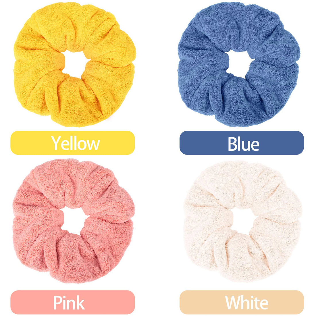 4 Pieces Large Drying Scrunchies Microfiber Towel Hair Scrunchies Thick Soft Hair Scrunchies Fuzzy Scrunchy Ponytail Holder for Hair Light Bobbles Ropes Wet and Dry Hair Accessories (Classic Colors)