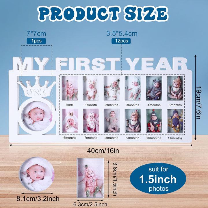 Unittype My First Year Baby Picture Frame Newborn Baby's First Twelve Months Photo Collage,12 Month Milestone Keepsake Frame for Photo Memories Baby 1st Birthday Mothers Day Gift(White)