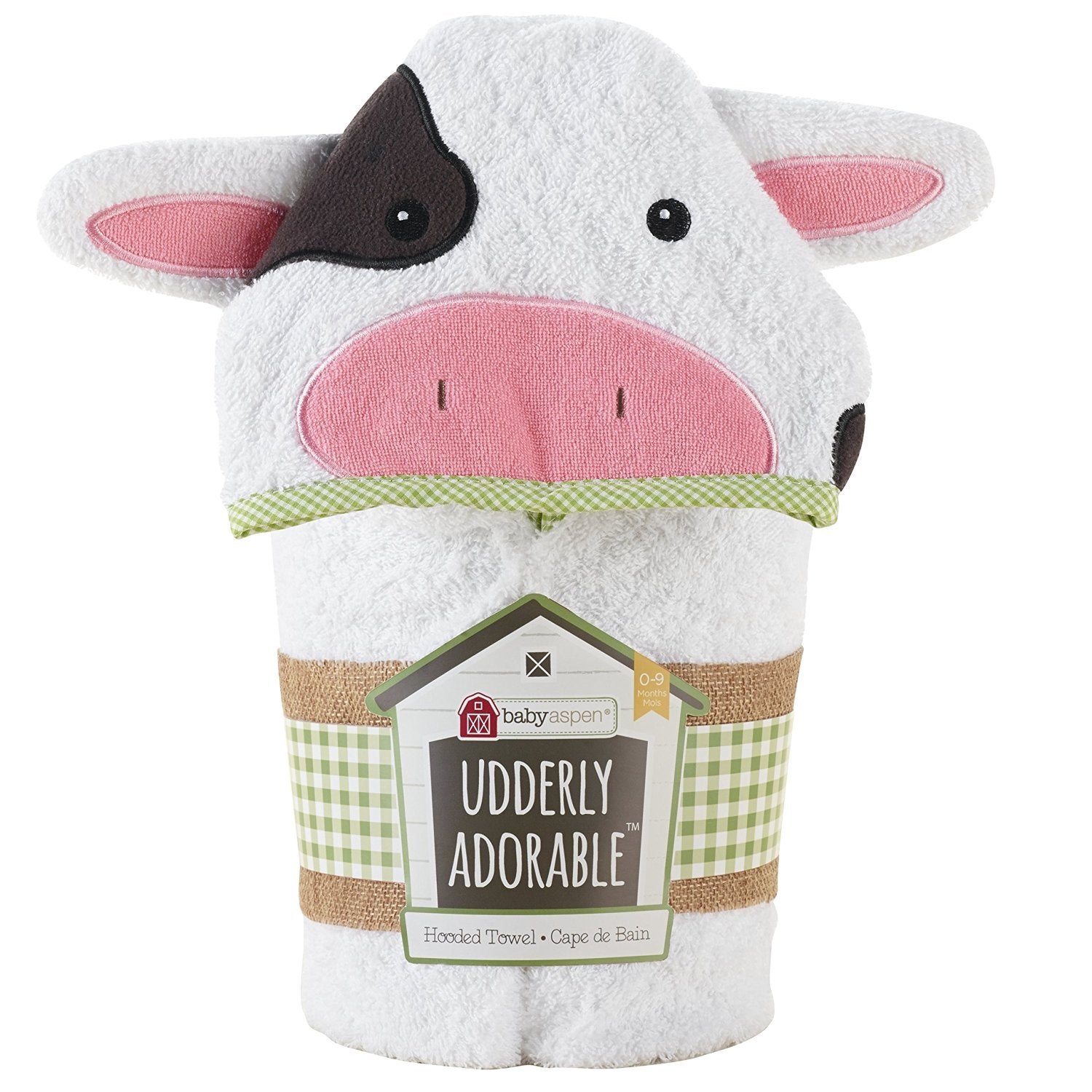 Baby Aspen Utterly Adorable Cow Hooded Towel/Baby Robe, 0-9 Months