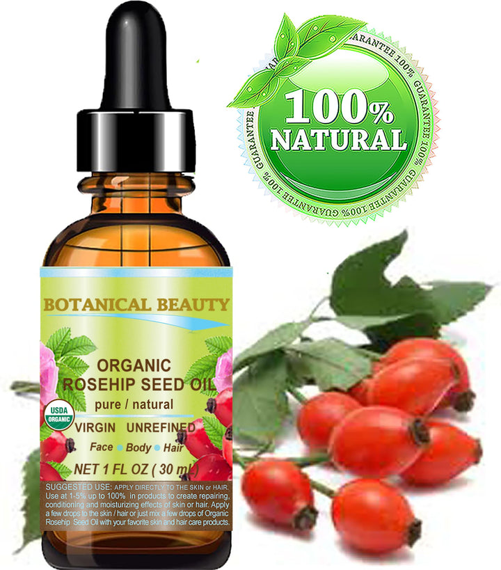 Botanical Beauty Organic ROSEHIP SEED OIL 100% Pure Natural Virgin Unrefined Cold-pressed Carrier Oil 0.5 Fl Oz 15 ml For Face, Skin, Body, Hair, Lip, Nails, Rich in vitamin C, Vitamin E, Anti-Aging
