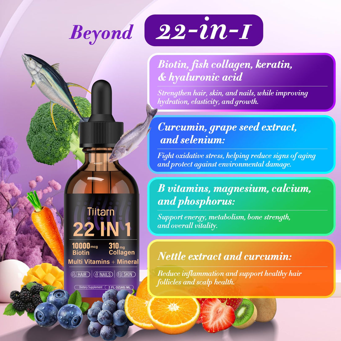 Liquid Biotin, Collagen & Hyaluronic Acid – Hair Growth Vitamins for Men and Women Supports Hair, Skin & Nails | Vitamin B Complex |