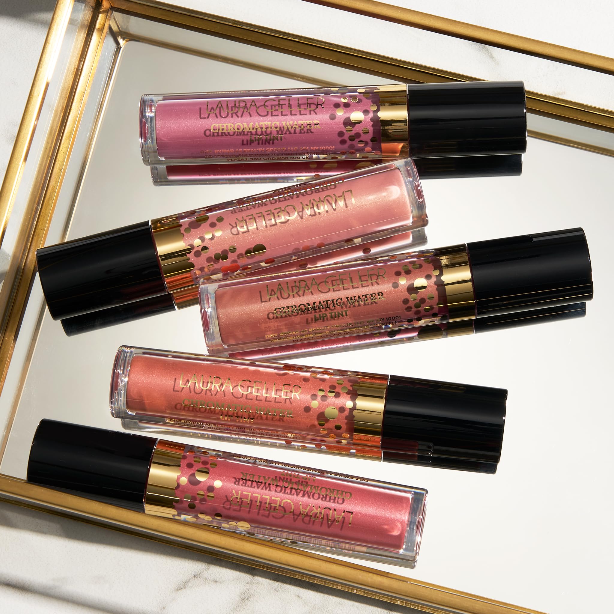 LAURA GELLER Chromatic Water Lip Tint, Holographic Lip Color, Water-Based Formula to Hydrate Dry Lips, Crème Brulee
