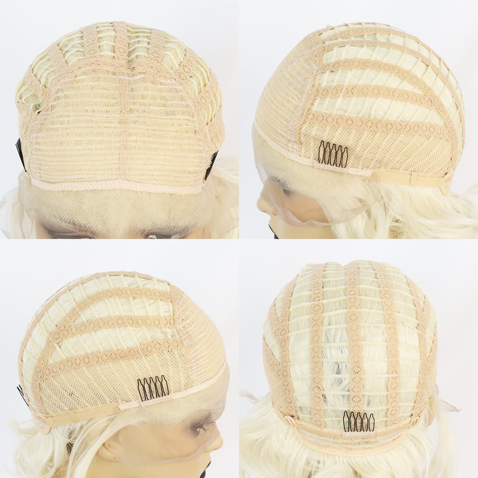 Anogol Hair Cap+Blonde Lace Front Wig Short Bob Curly Synthetic Hair Wigs For White Women Layered Hairstyles Platinum Blonde Lace Front Wig 613 Blonde Wig Synthetic Lace Front Wig Heat Resistant