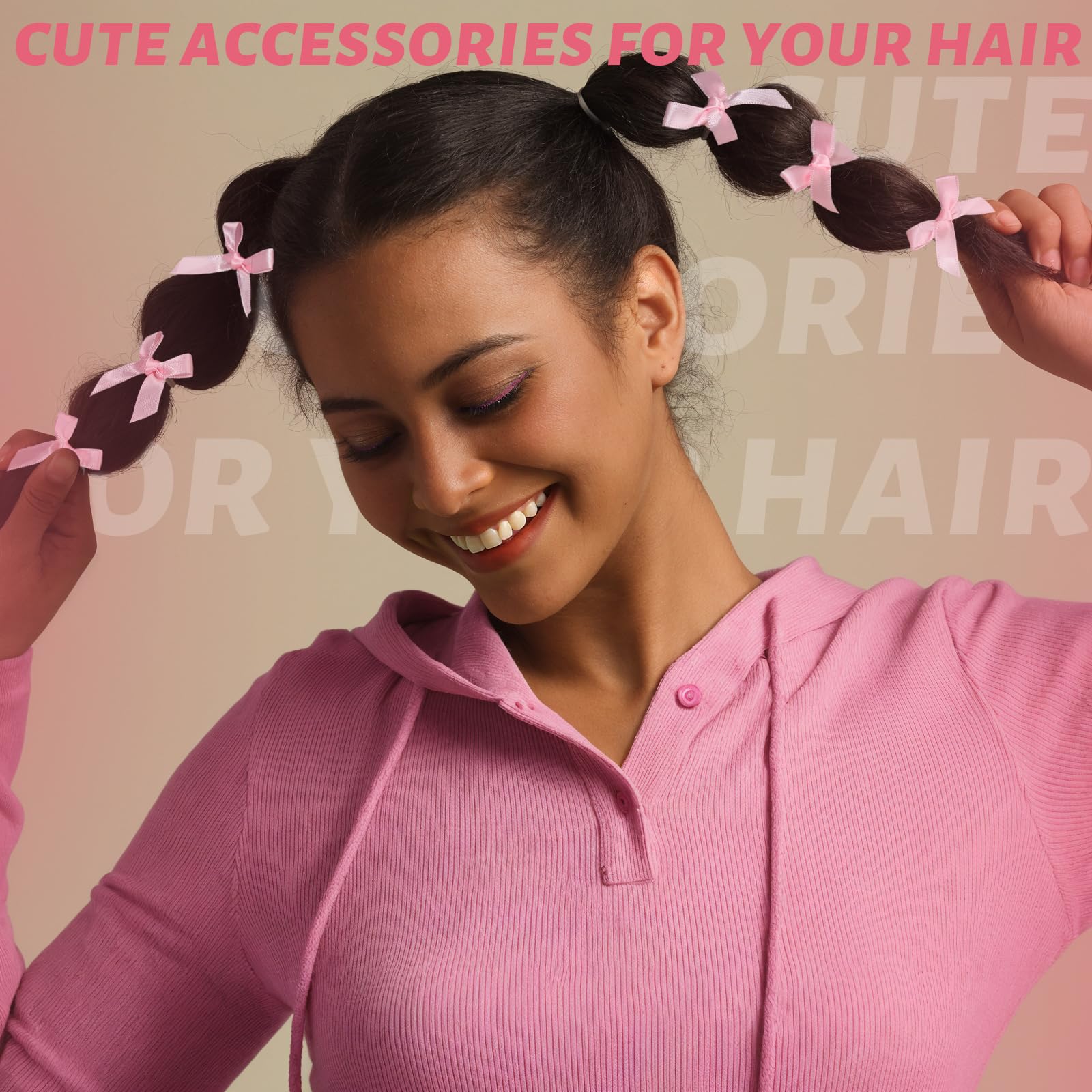 Teenitor 30pcs Pink Hair Bow Clips - Small Mini Bows for Women and Girls - Cute Hair Accessories
