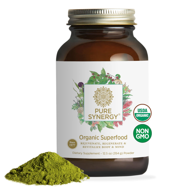 PURE SYNERGY Organic Superfood Powder | Organic Green Superfood Powder | Whole Food Supplement with Organic Greens, Spirulina and Mushrooms | for Energy, Healthy Aging, and Immune Health (12.5 oz)