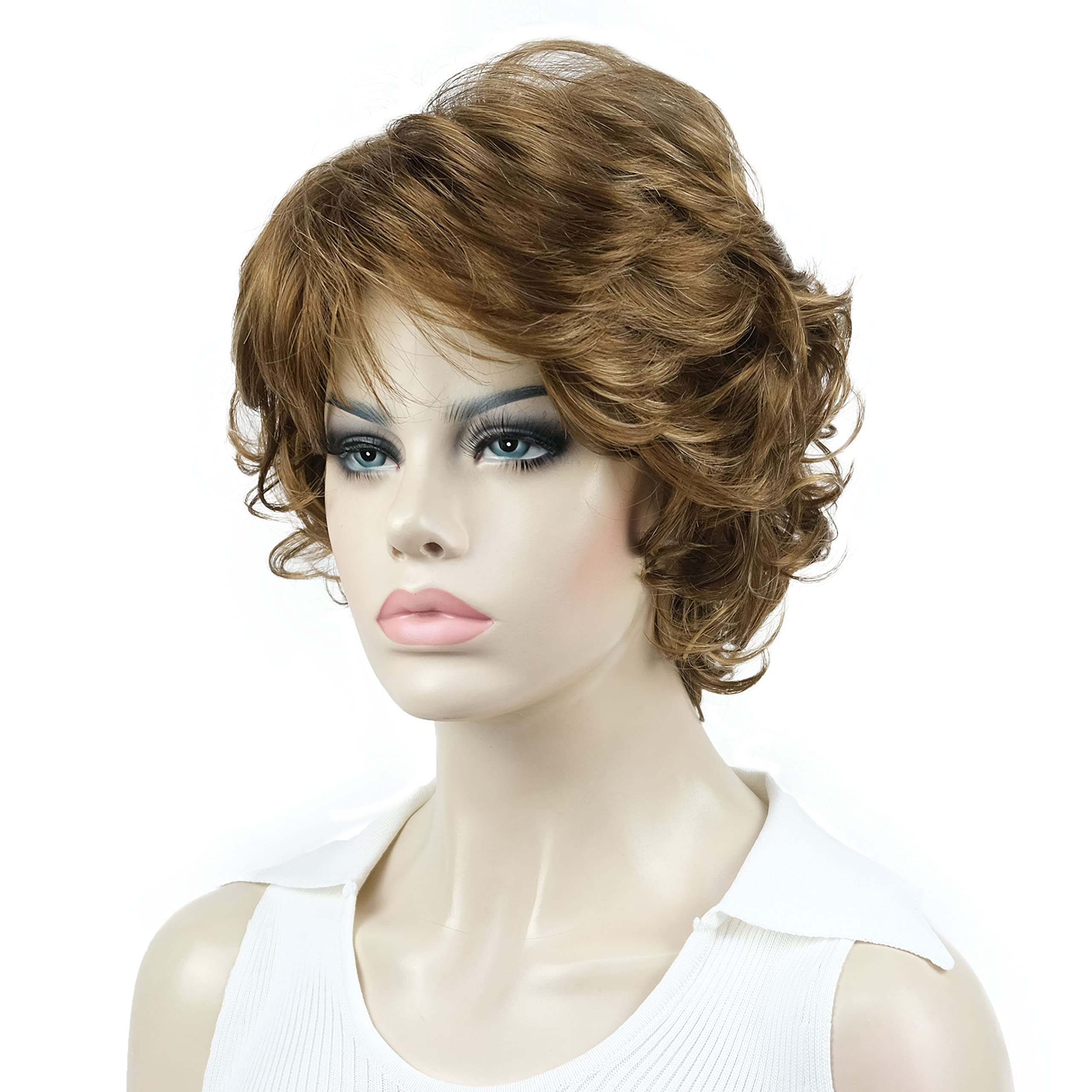 #V6: Aimole Synthetic Wigs Women'S Curly Ends Short Fiber Wig With Layered Bangs(V6)