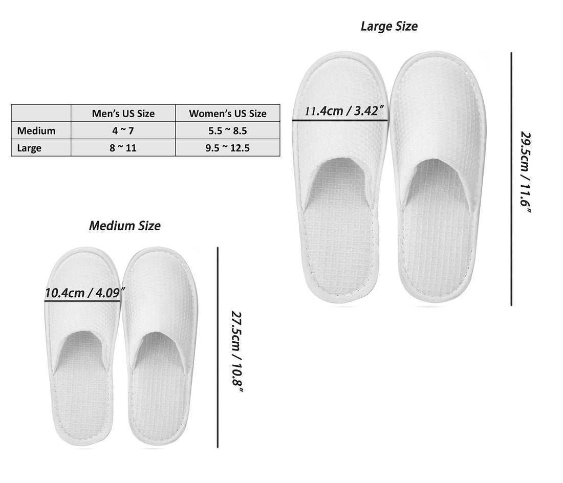echoapple Waffle Closed Toe White Slippers-Two Size Fit Most Men and Women for Spa, Party Guest, Hotel and Travel (Medium, White-5 Pairs)