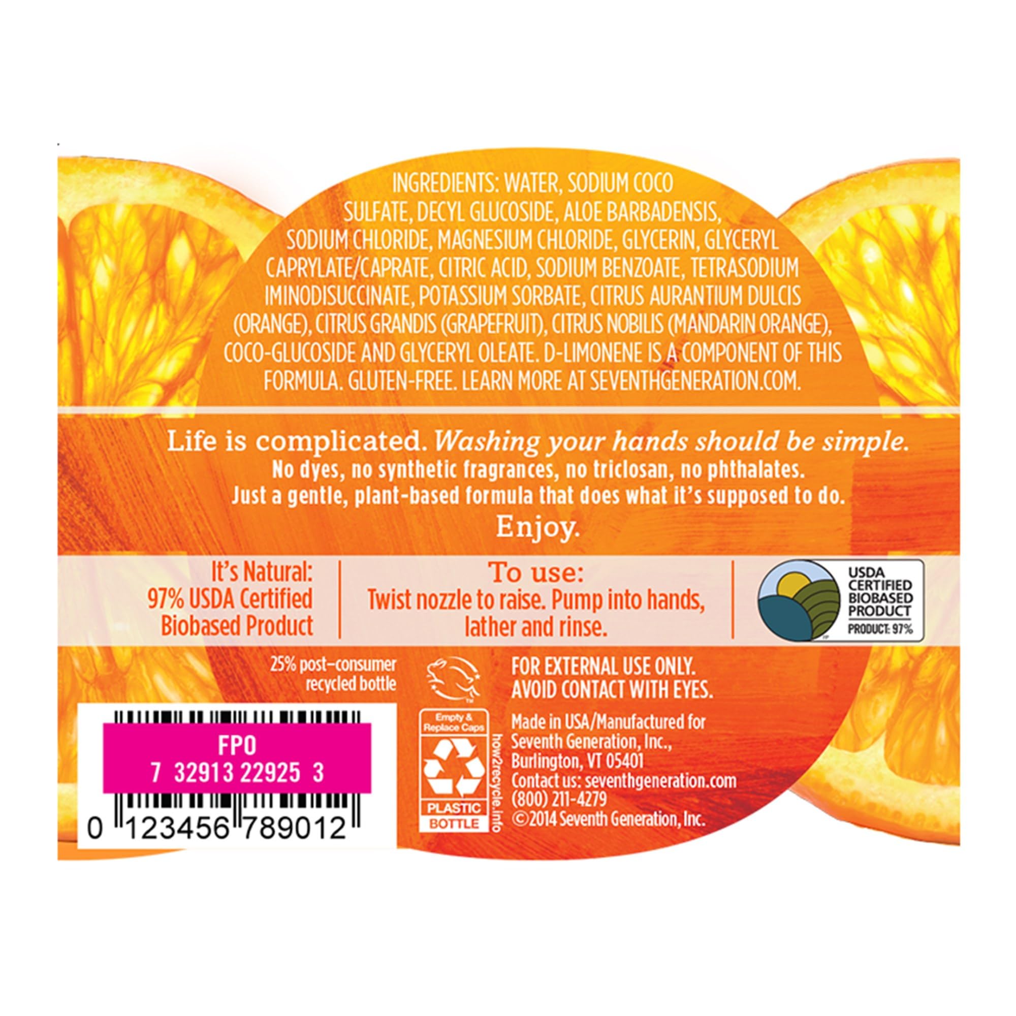 Seventh Generation Hand Wash, Fresh Citrus, 12 Ounce