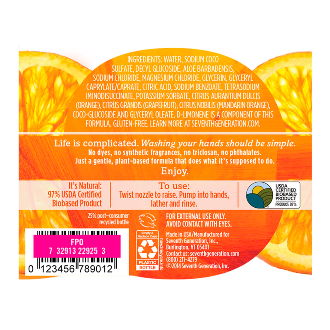 Seventh Generation Hand Wash, Fresh Citrus, 12 Ounce