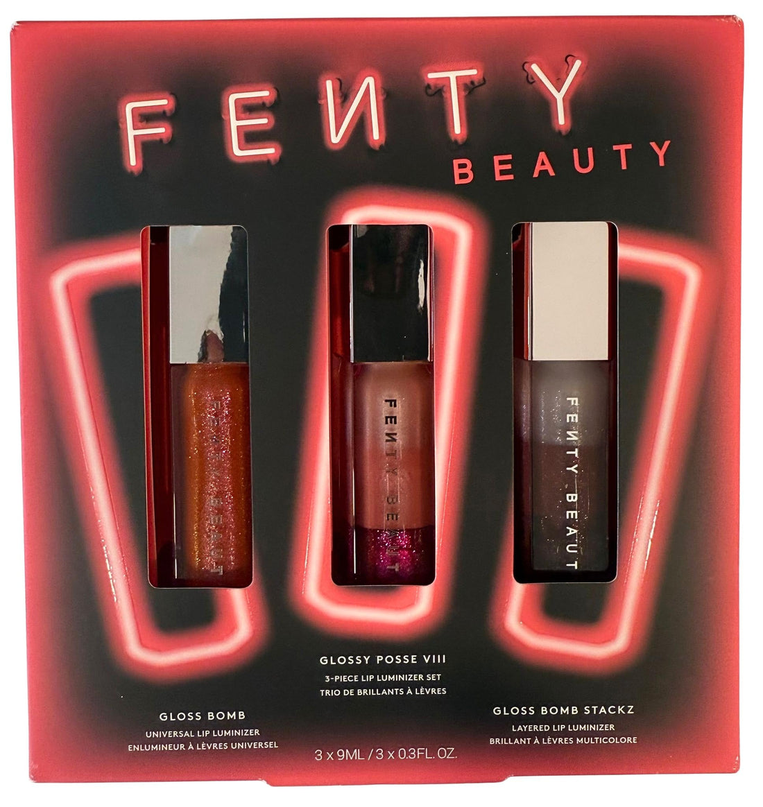 FENTY BEAUTY Glossy Posse VIII 3-Piece Lip Luminizer Set | Shades Fenty Glow Fantasy, Sugar Plumz, Spiked Hot Chocolit | 3 x 0.3 Fl Oz