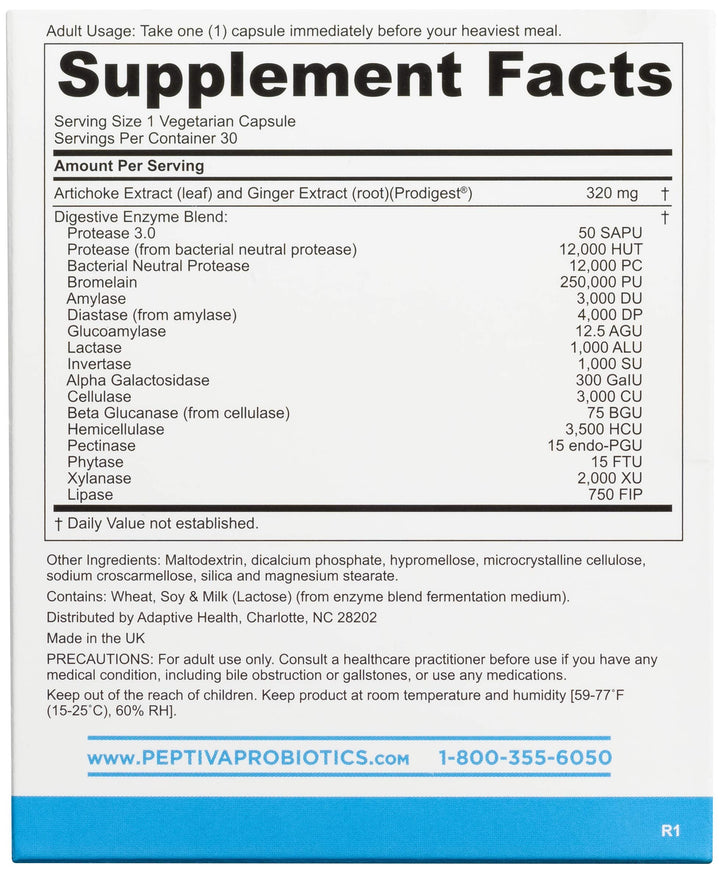 Peptiva Digestive Enzyme Supplement + ProDigest - Helps with Bloating, Gas, Constipation - 30 Count