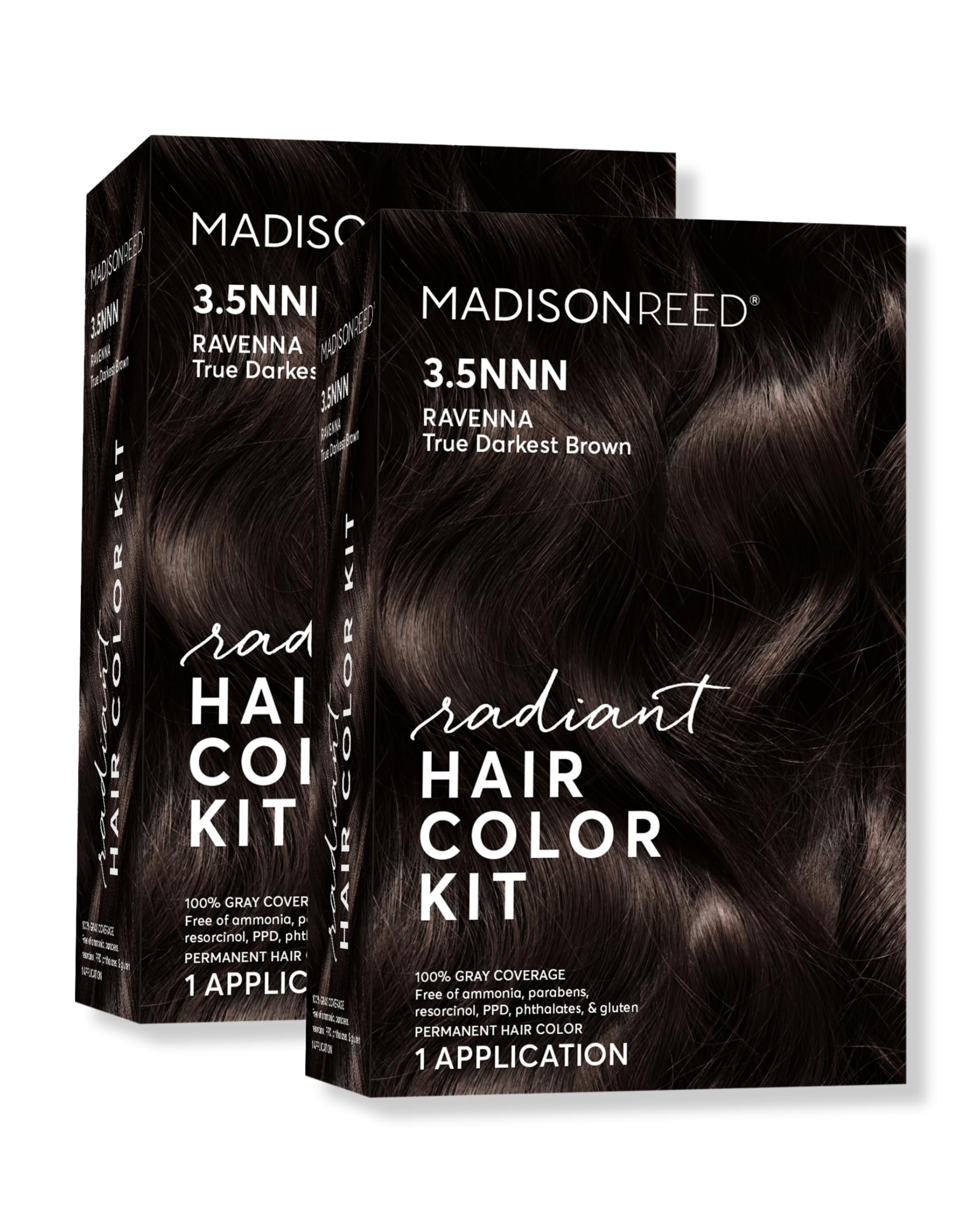 Madison Reed Radiant Hair Color Kit, Darkest Brown for 100% Gray Coverage of Resistant Gray Hair, Ammonia-Free, 3.5NNN Ravenna Brown, Permanent Hair Dye, Pack of 2