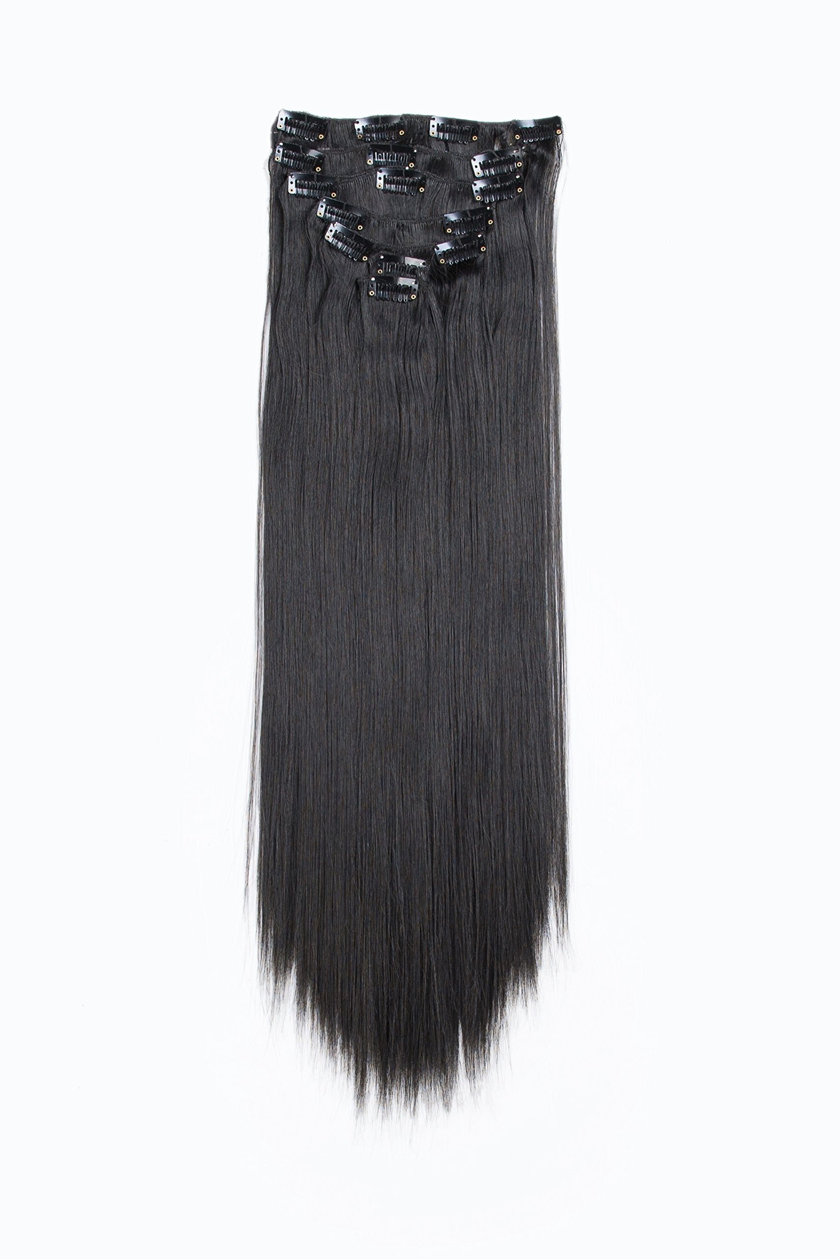 Swacc Women 22 Inches Straight Full Head 7 Separate Pieces Heat Resistance Synthetic Hair Clip In Hair Extensions (1 B Off Black)