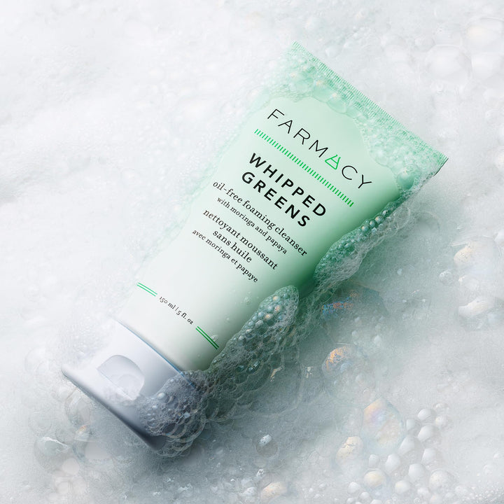 Farmacy Foaming Face Wash for Oily Skin - Whipped Greens Oil-Free Gentle Facial Cleanser + Exfoliator - Infused with Green Clay to Remove Impurities, Control Oil + Maintain Skin Hydration (50ml)