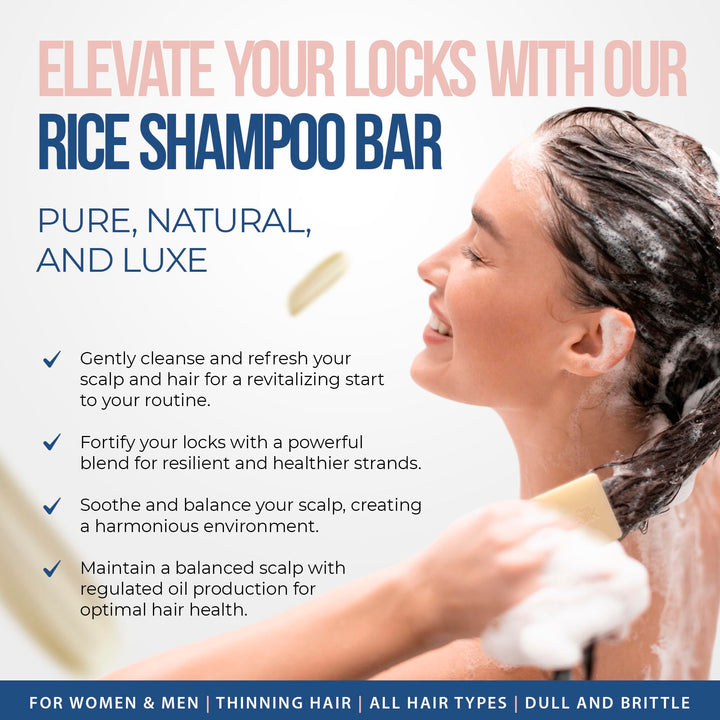 CARESILK Rice Water Shampoo Bar for Hair Growth - Natural Fermented Solid Clarifying Protein - Vegan Organic Soap with Coconut, Argan Oils, Bamboo Extract