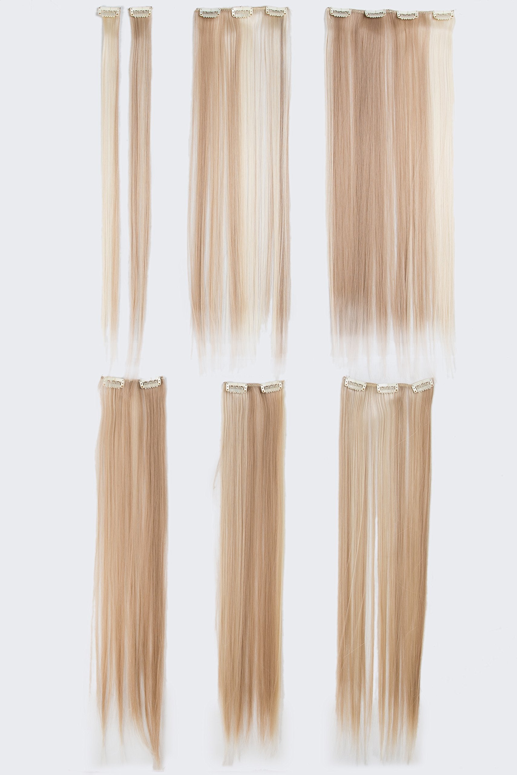 SWACC Women 22 Inches Straight Full Head 7 Separate Pieces Heat Resistance Synthetic Hair Clip in Hair Extensions (Dark Honey Blonde/Bleach Blonde Highlights-16H613)