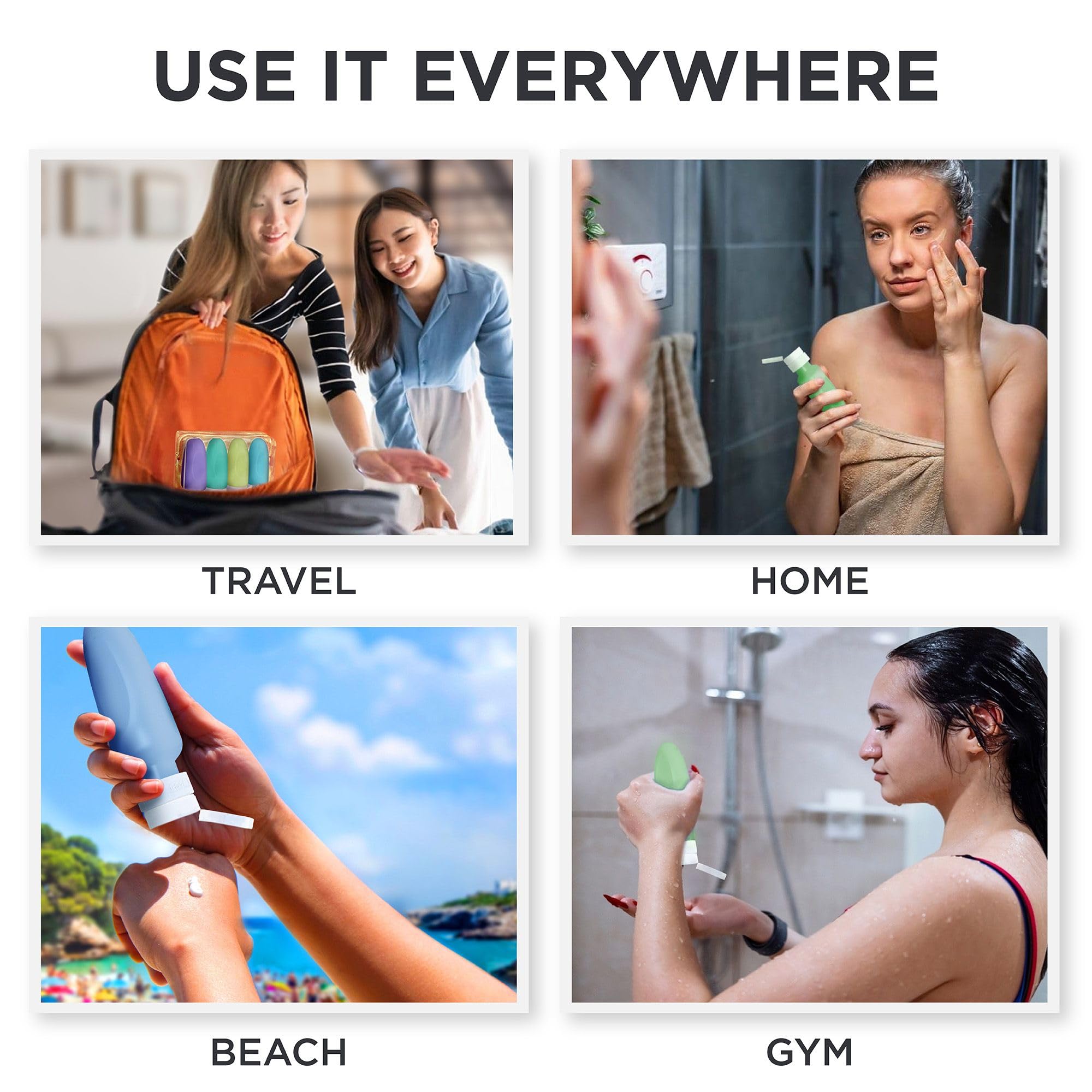 4 Leak Proof Travel Bottles - 3 oz Travel Containers for Travel Size Toiletries with TSA Quart Bag