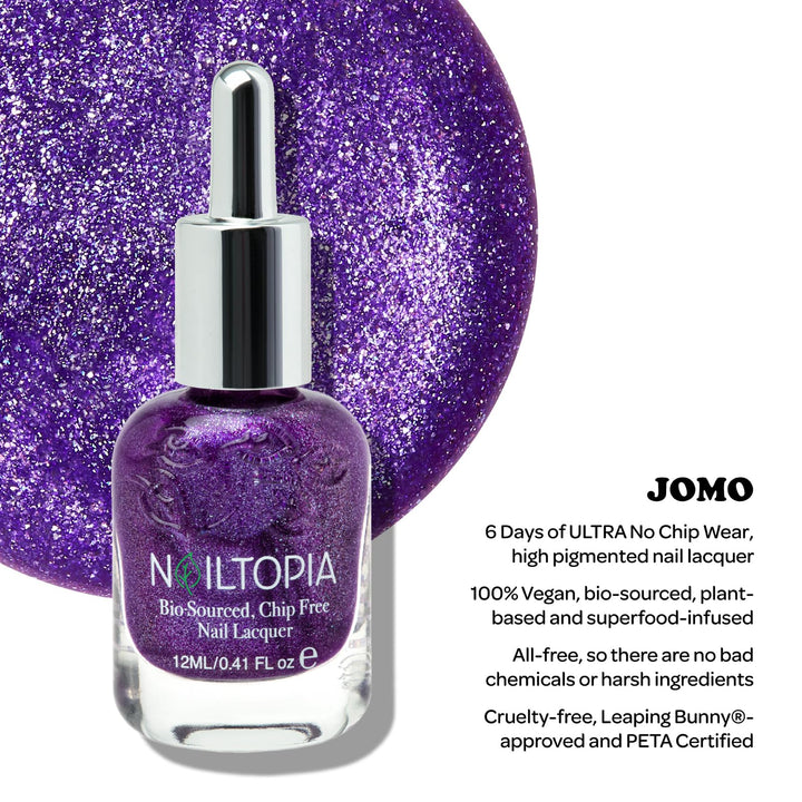 Nailtopia - Plant-Based Chip Free Nail Lacquer - Non Toxic, Bio-Sourced, Long-Lasting, Strengthening Polish - Jomo (Sheer Purple) - 0.41oz