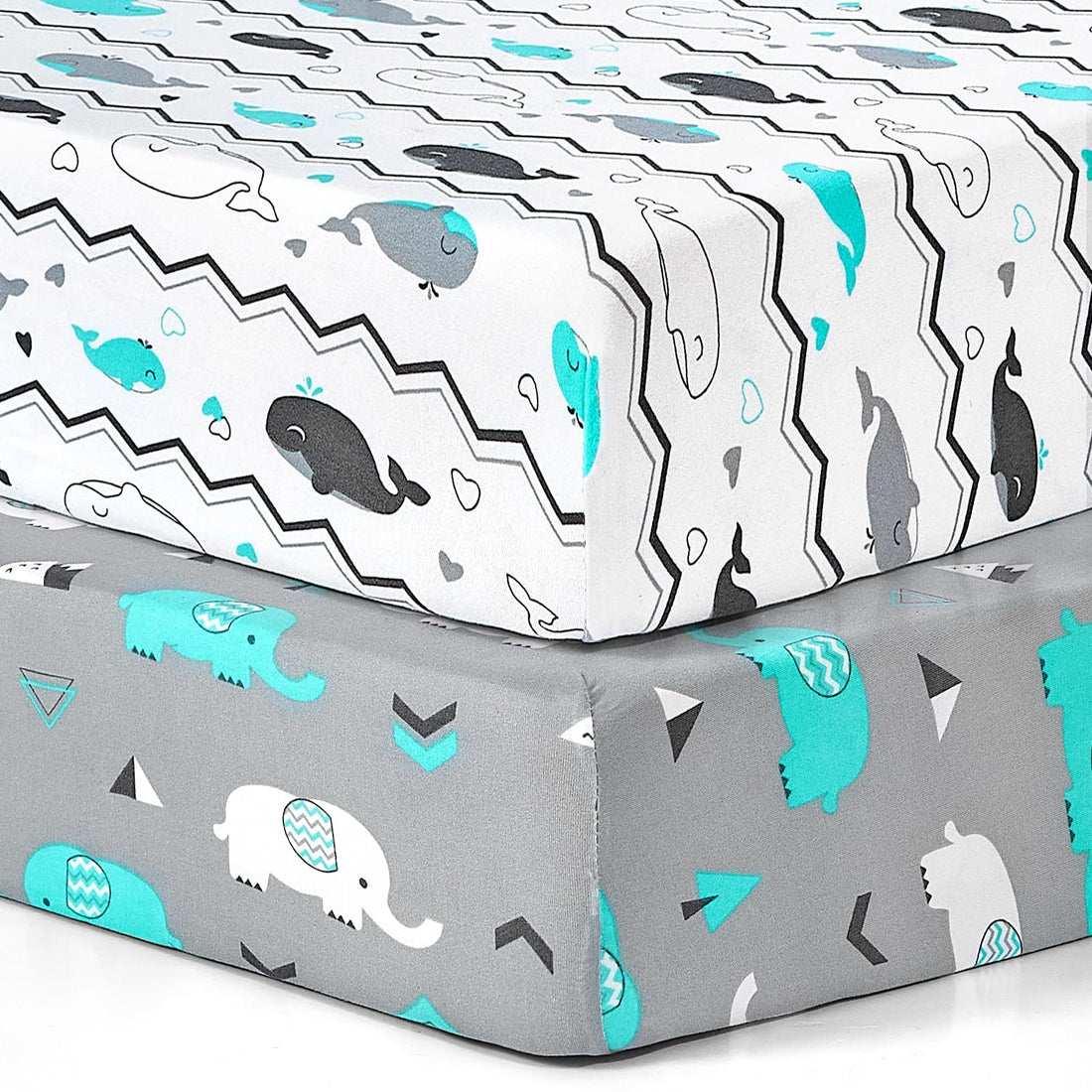 BROLEX Baby Fitted Crib Sheets: Kid Crib Sheets - Set of 2 for Toddler Standard Size Crib Mattress for Boys and Girls - Jersey Knit Crib Bed Sheets Elephant Whale