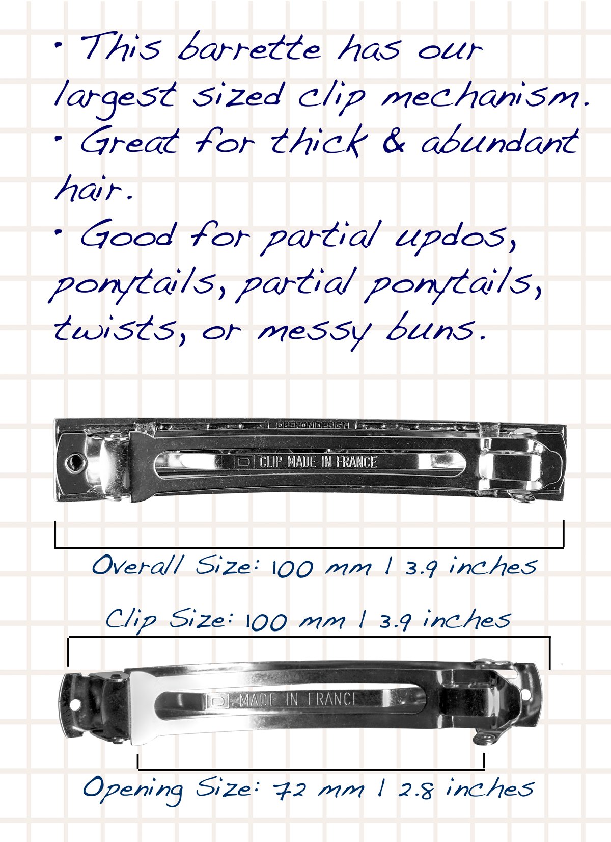 Lily Hair Clip - Large Hand Crafted Metal Barrette Made in the USA with imported French Clips By Oberon Design