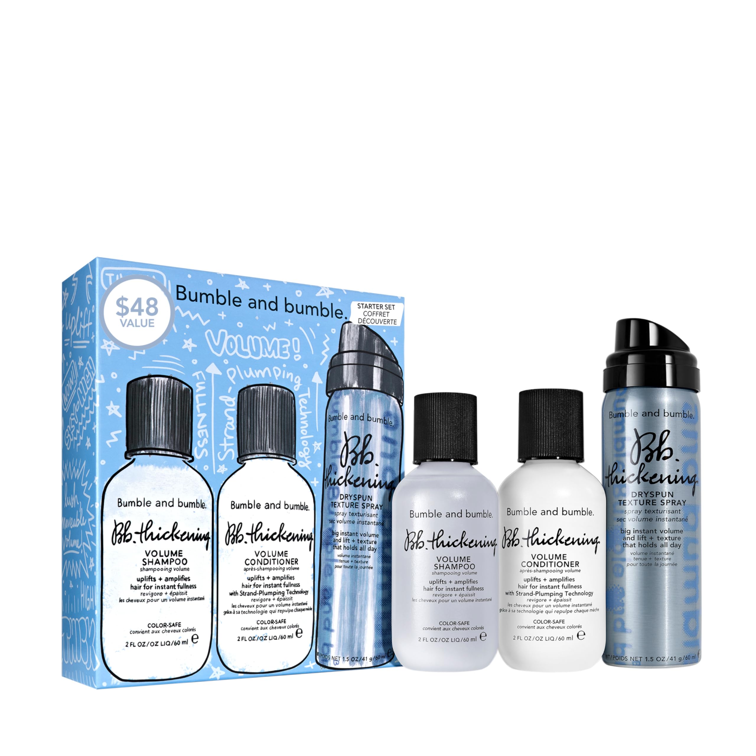Bumble and bumble. Thickening Hair Volumizing Starter Set | Thickening Shampoo, Conditioner + Dryspun Texture Spray