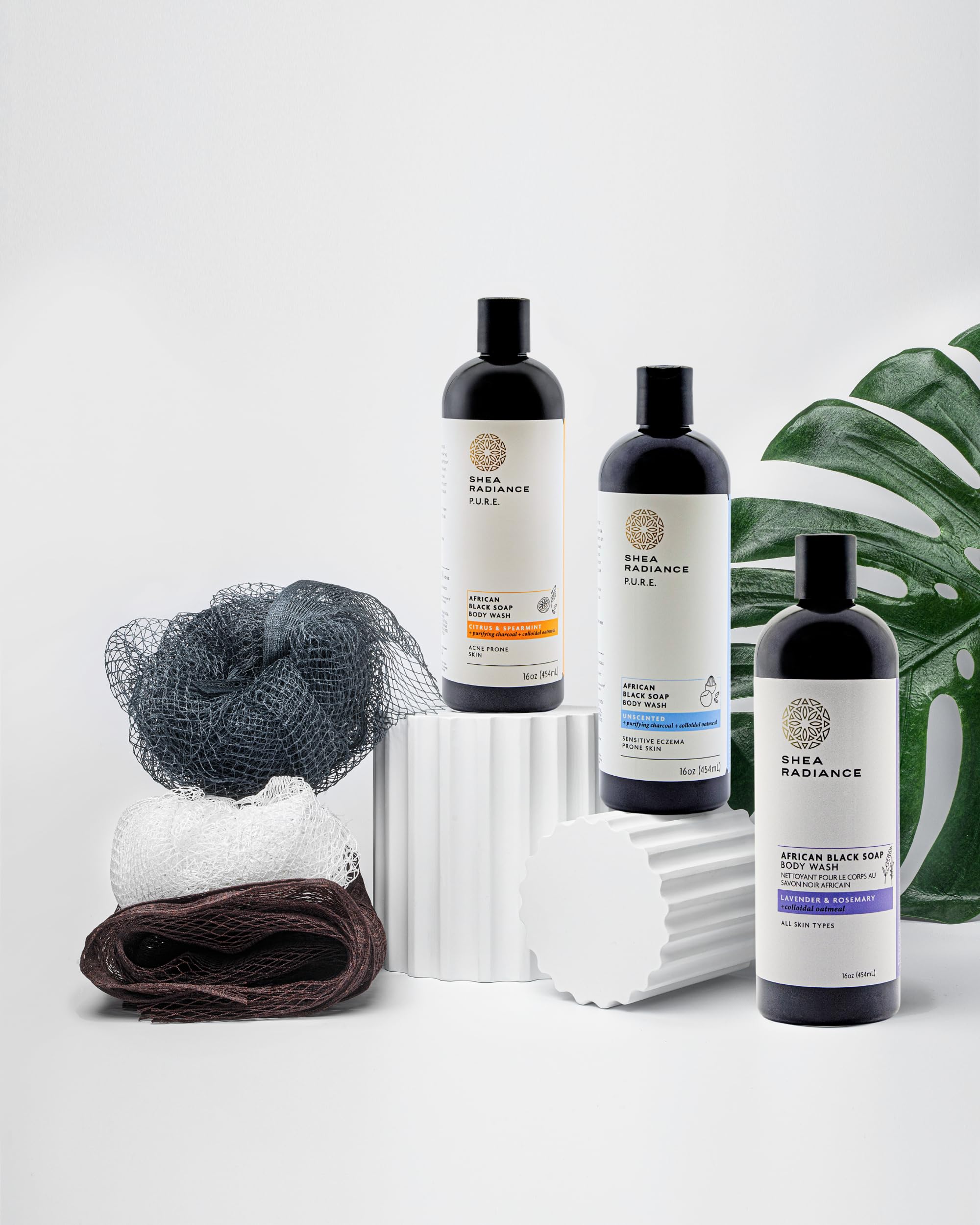 Shea Radiance African Black Soap Body Wash - Dry Skin, Eczema, Rashes, Blemish Cleanser | Lavender Rosemary (16 oz)