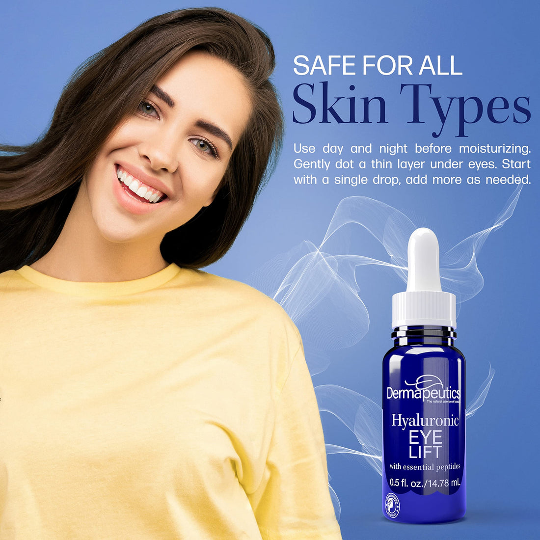 Dermapeutics Hyaluronic Acid Serum for Eyes, 0.5 oz | Ultra Hydrating | Anti Aging & Anti Wrinkle | Skin Firming & Plumping | Boosts Collagen & Elastin