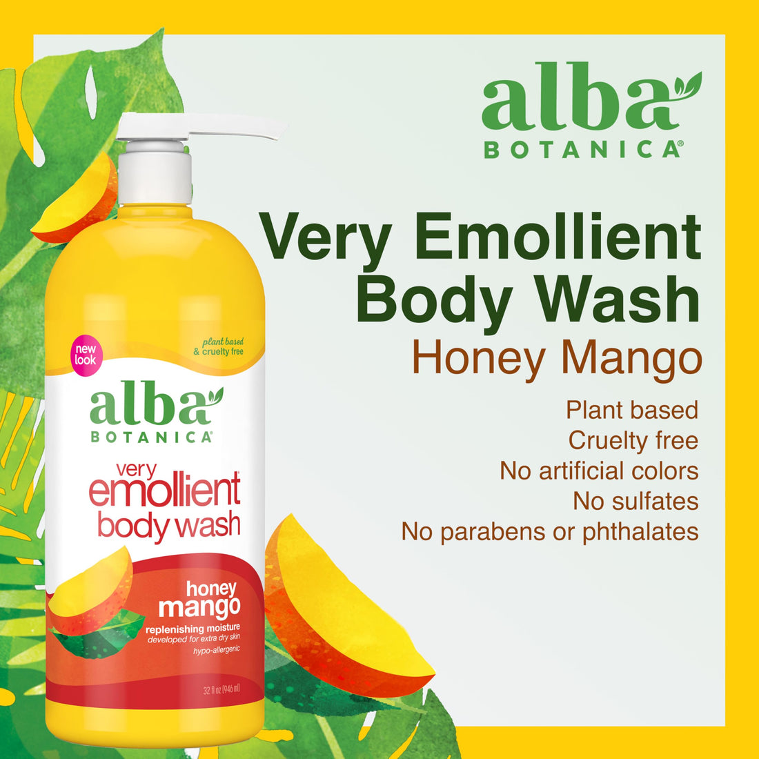 Alba Botanica Bath and Shower Gel Honey Mango 32-Ounce Bottle
