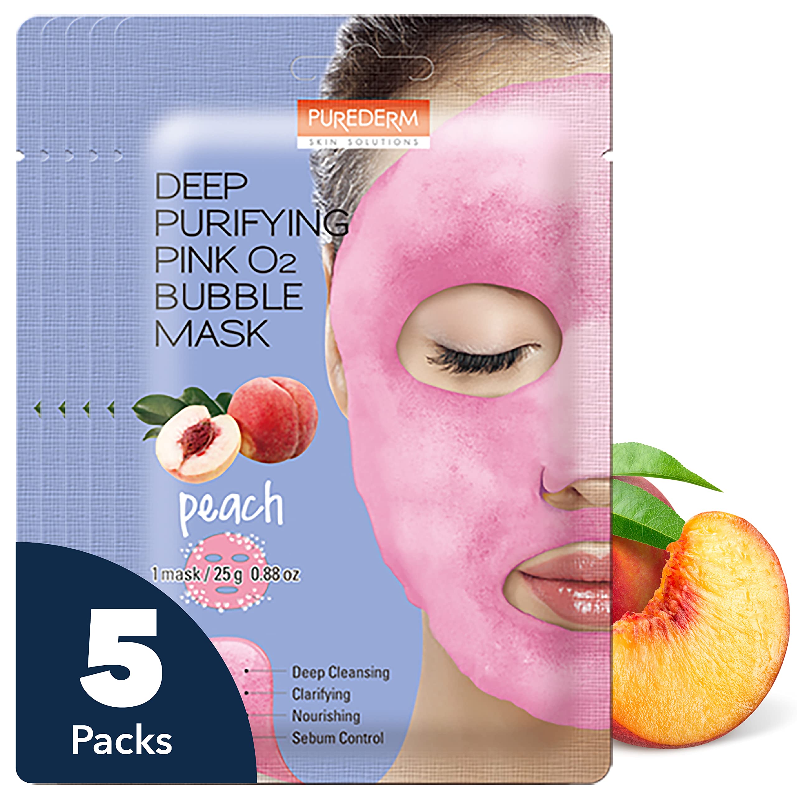 PUREDERM Deep Purifying Pink O2 Bubble Mask 0.88oz x 5ea / Korean beauty/Bubble mask/Cleansing foam/Cleanser/Purifying mask/Peach/Nourishing/Sebum control/Face toxin