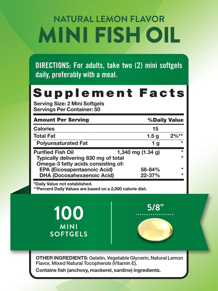 Nature's Truth Mini Fish Oil Omega 3 | 1340 mg | 100 Softgels | Burpless Lemon Flavor | Non-GMO & Gluten Free Supplement
