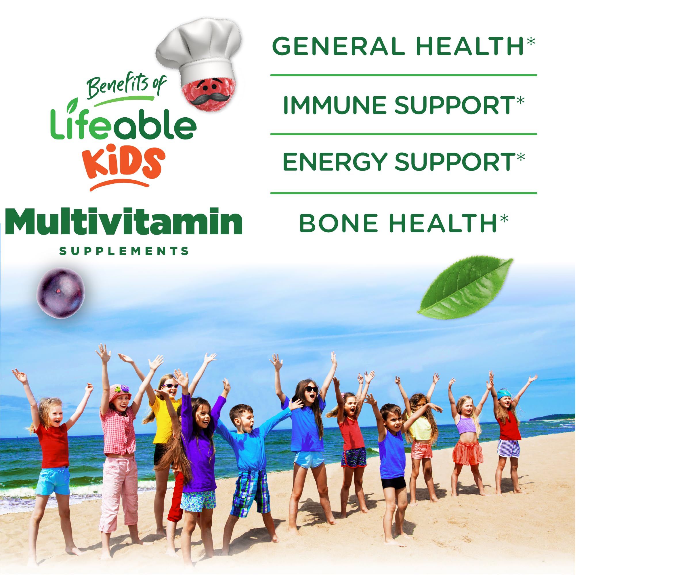 Lifeable Multivitamin & Multimineral with Iron Chewables for Kids – Vegetarian – Gluten Free Vegetarian – Great Tasting - Natural Flavored Pectin Chews with Vitamins A, B, C, D & E – 150 Count