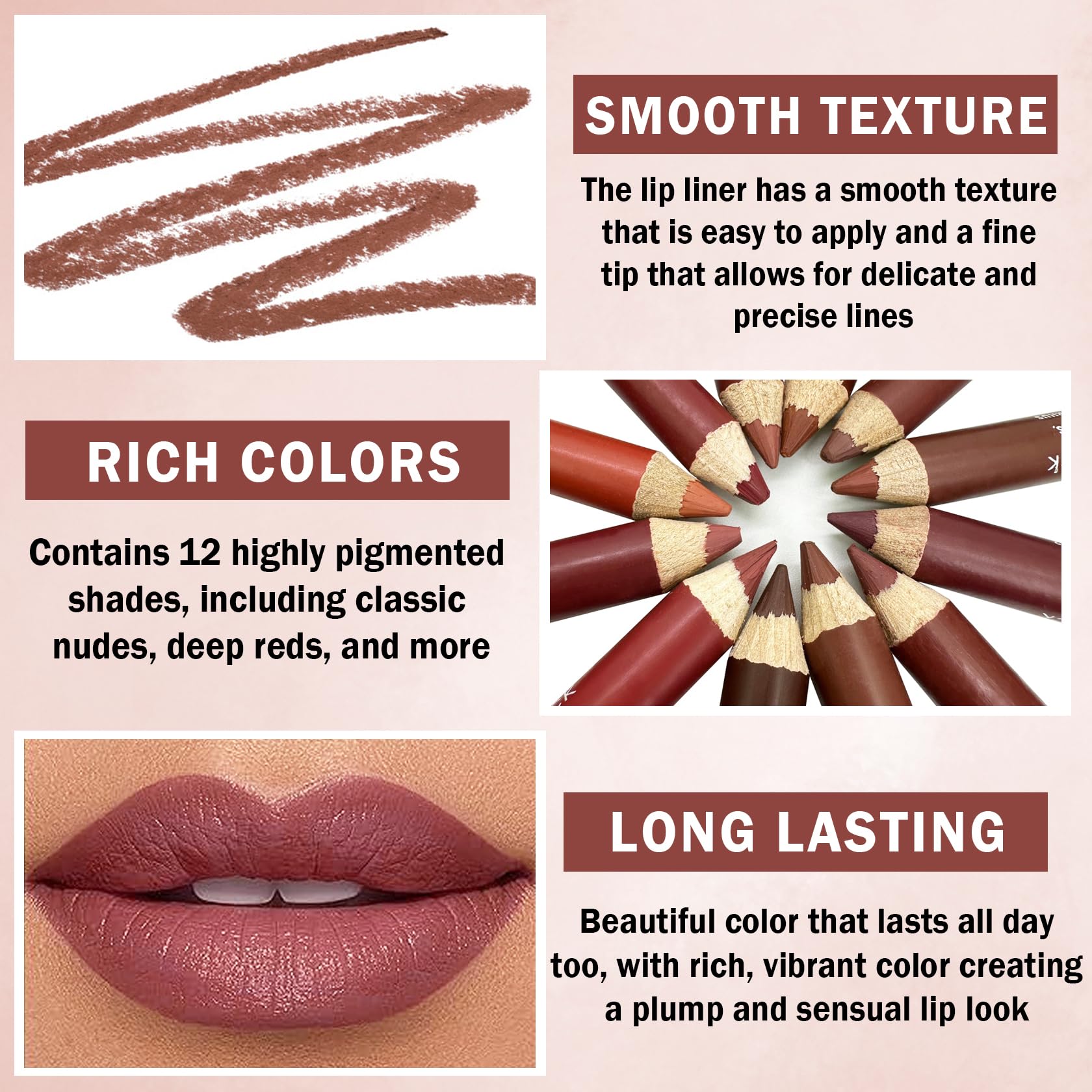 AOAZXBB 12 Colors Lip Liner Set Lip Liner Pencil Natural Nude Brown Matte Lip Liner Long Lasting Smooth Lip Pencil for Daily Lip Makeup
