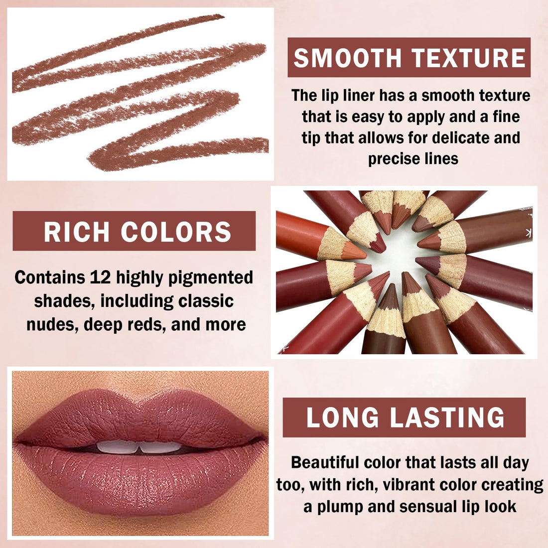 AOAZXBB 12 Colors Lip Liner Set Lip Liner Pencil Natural Nude Brown Matte Lip Liner Long Lasting Smooth Lip Pencil for Daily Lip Makeup