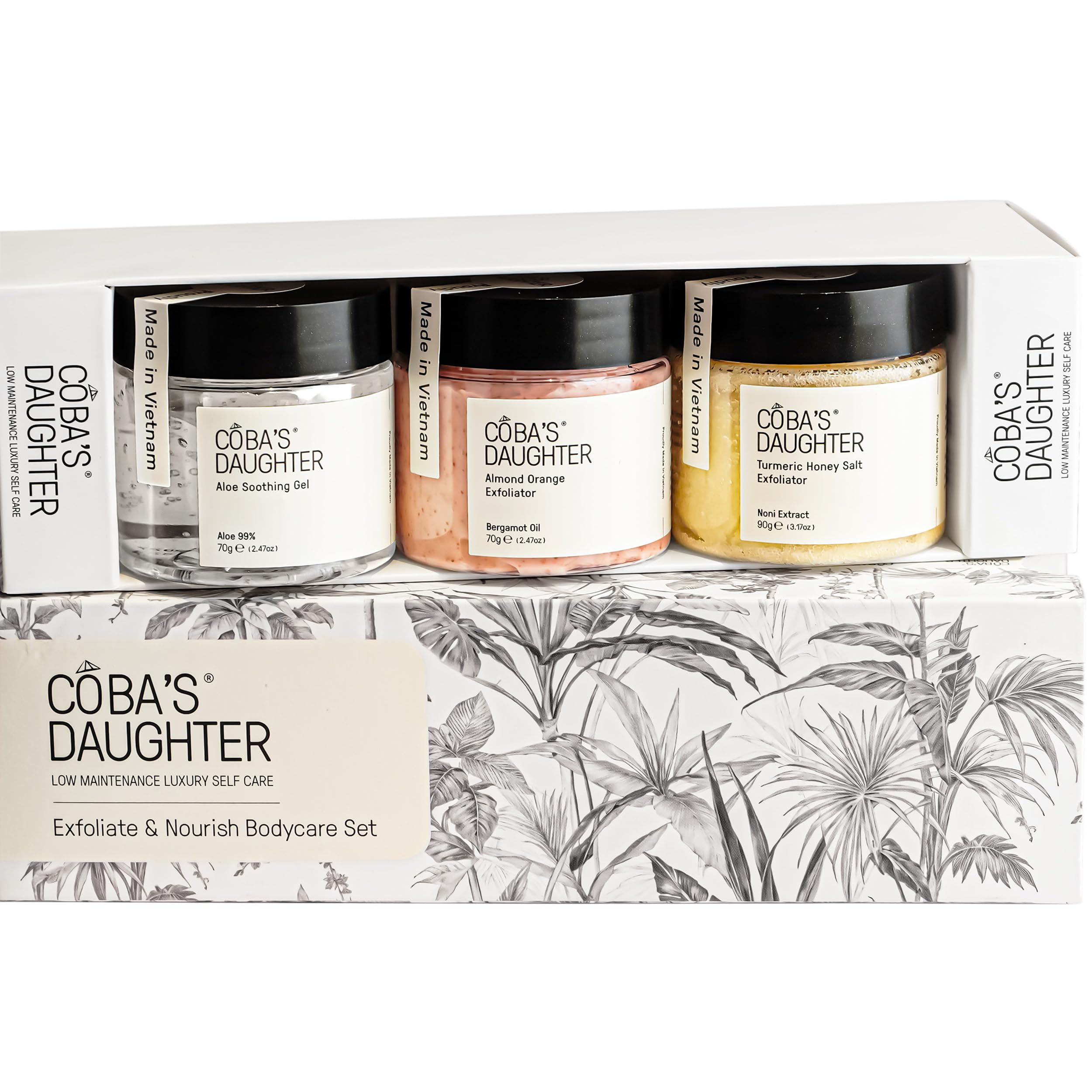 COBA'S DAUGHTER 3-Piece Body Care Gift Set | Honey Turmeric Scrubs & Almond Orange Scrubs | Soothing Aloe Vera Gel| Natural Exfoliating & Moisturizing | Shower Therapy for Women| Travel Size Beauty