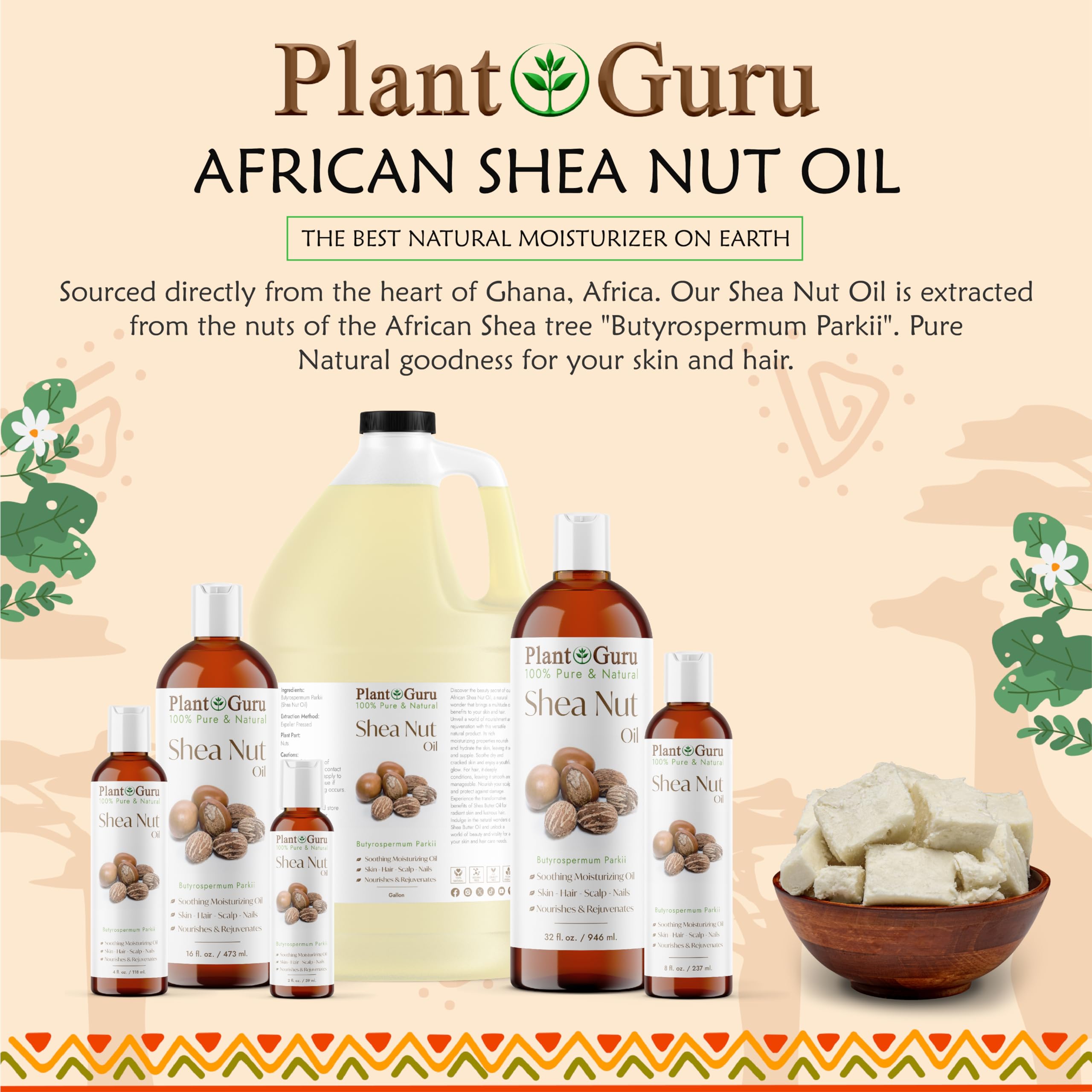 African Shea Nut Butter Oil 2 fl. oz. 100% Pure Natural Skin, Face, Hair Growth And Moisturizer. DIY Body Butters, Lotions, Creams, Lip Balm And Soap Making.