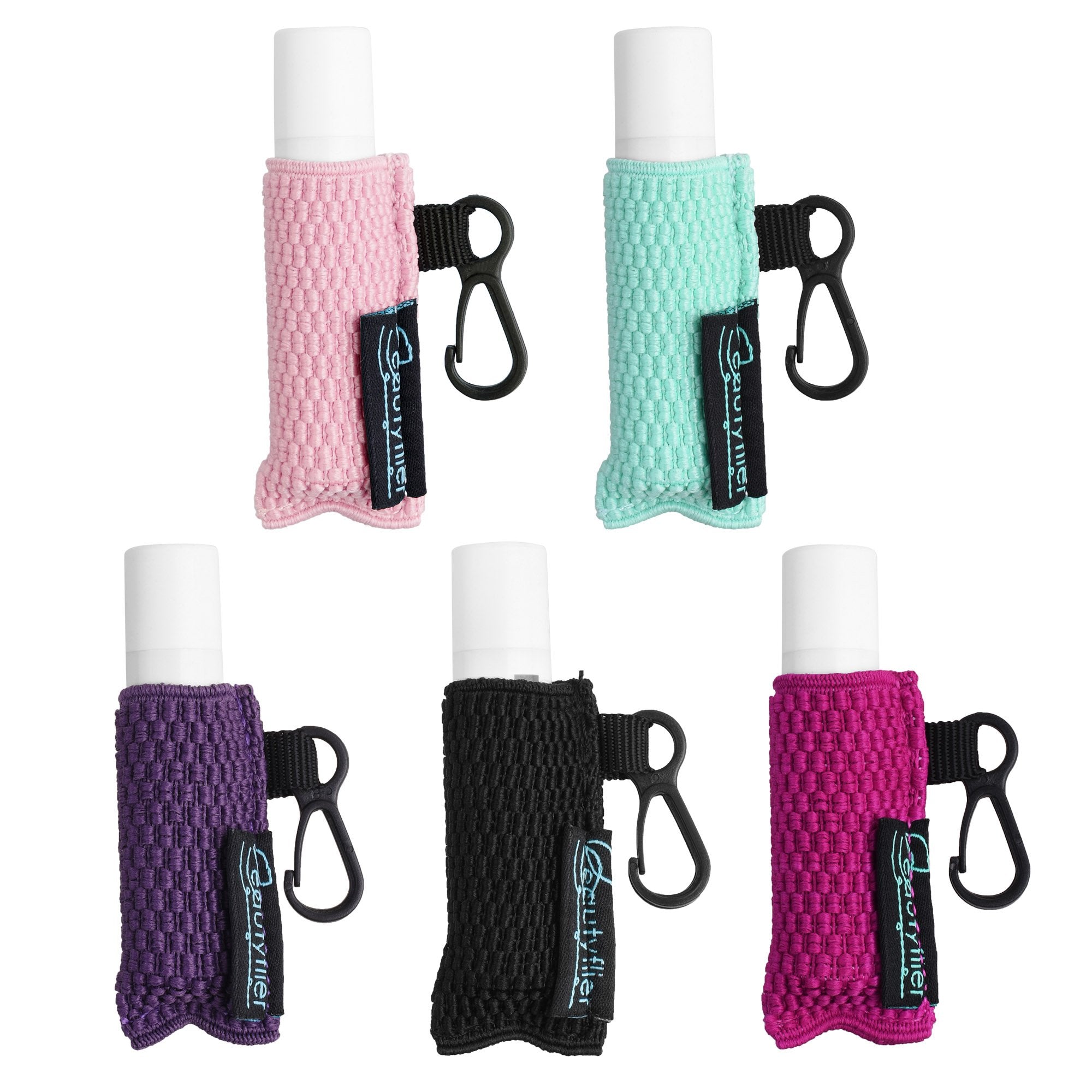 Beautyflier Clip-on Sleeve Chapstick Pouch Keychain Lipstick Holder Elastic Lip Balm Holster Travel Accessories (Black/Hot Pink/Purple/Robin Egg Blue/Pink)